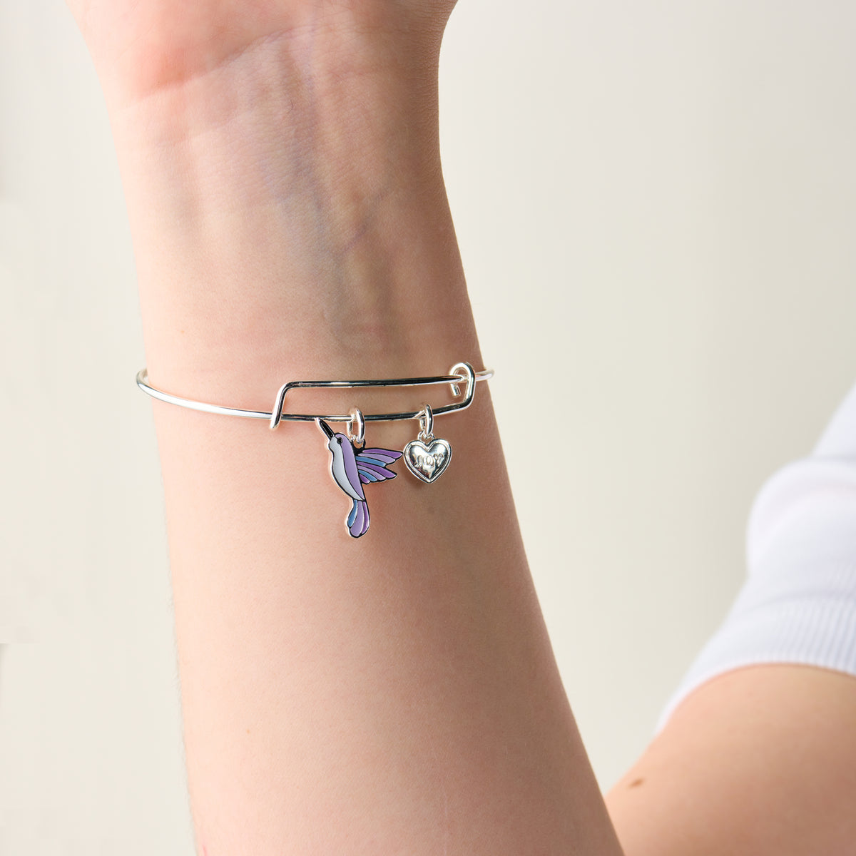 'Joy' Hummingbird Duo Charm Bangle Bracelet, Bracelets, $ 28.00, A Moment Of Now™