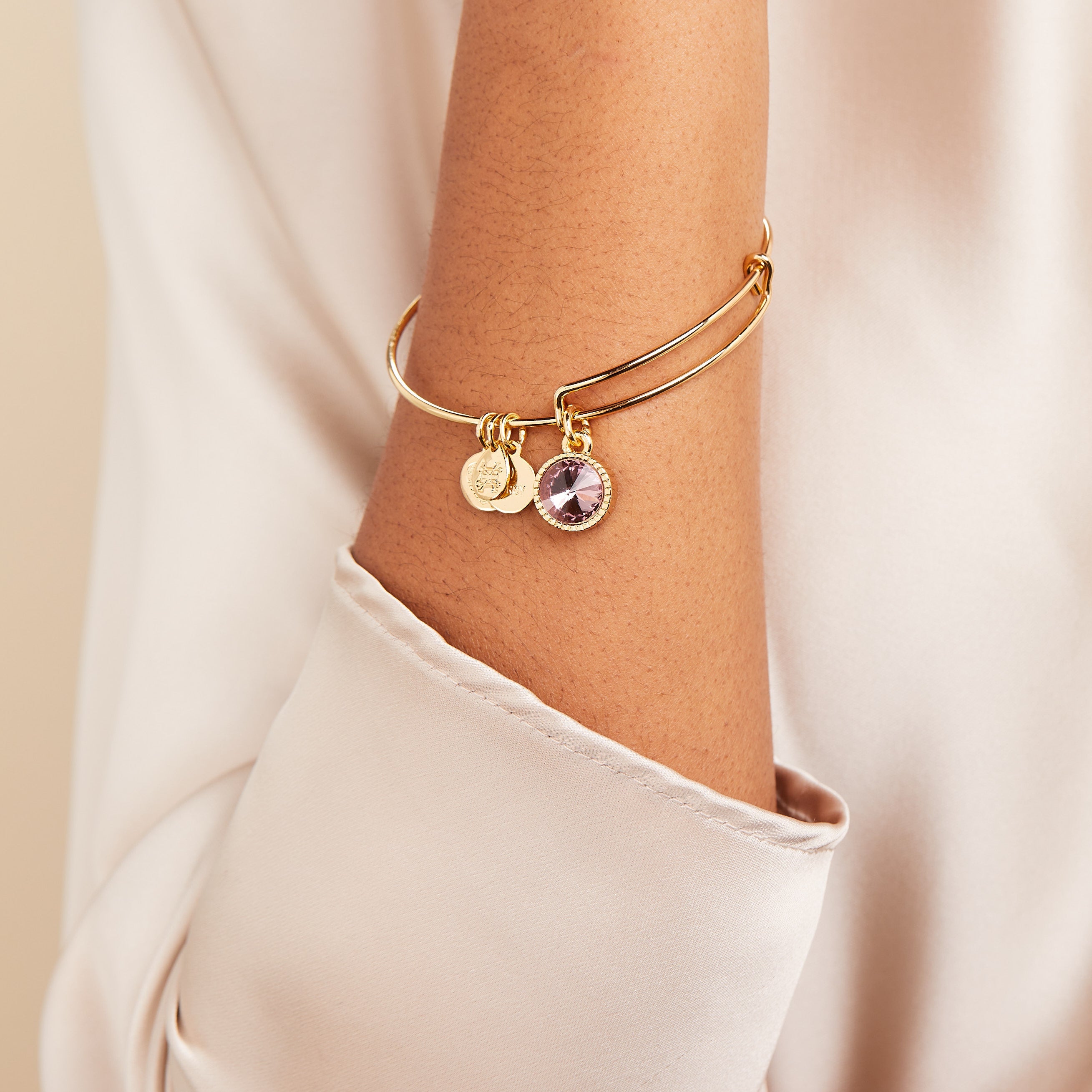 June Birthstone Charm Bangle, Light Amethyst, Bracelets, $ 28.00, A Moment Of Now™