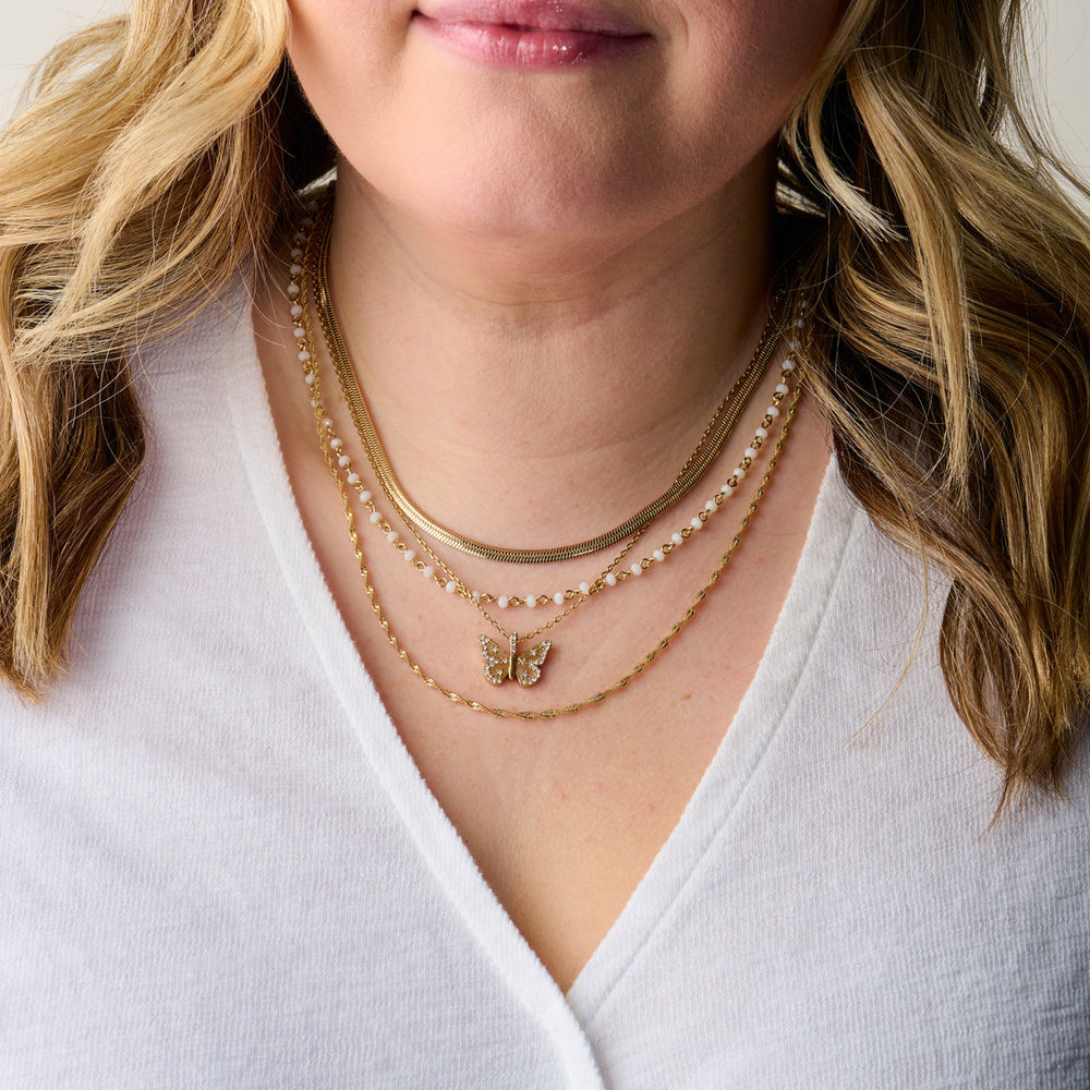 Butterfly + Crystal Necklace, Adjustable, Necklaces, $ 88.00, A Moment Of Now™