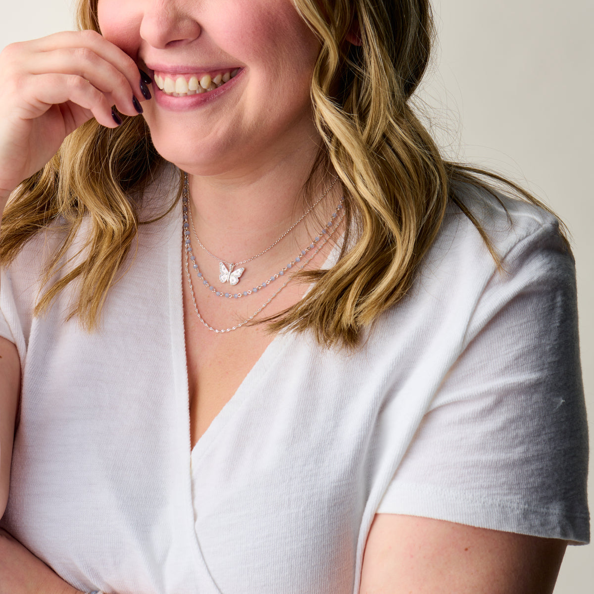 Butterfly + Crystal Necklace, Adjustable, Necklaces, $ 88.00, A Moment Of Now™