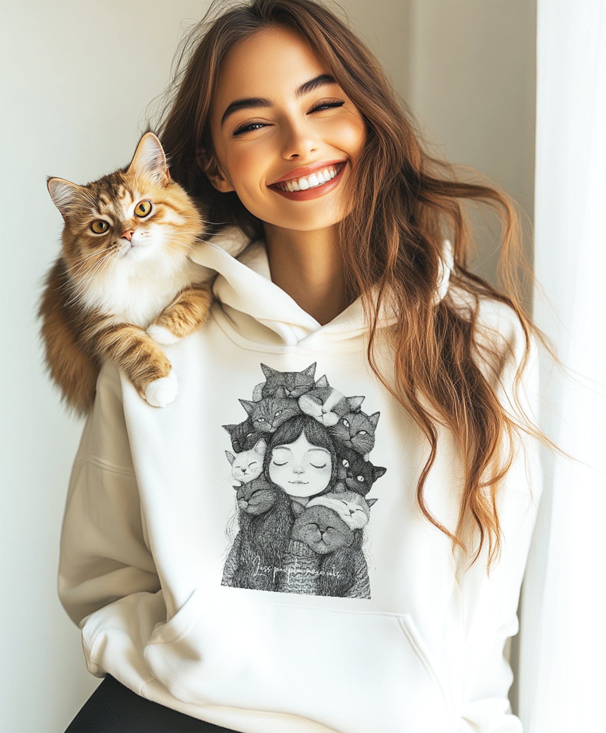 Cat Lady Cat Mom Hoodie Less People, More Cats Graphic Unisex Hoodie