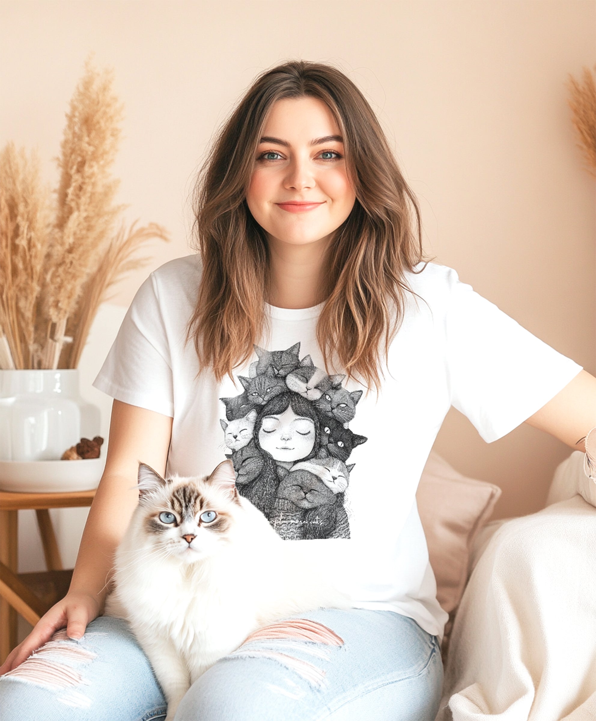 Cat Lady Cat Mom T-shirt Less People More Cats Graphic Unisex T-shirt