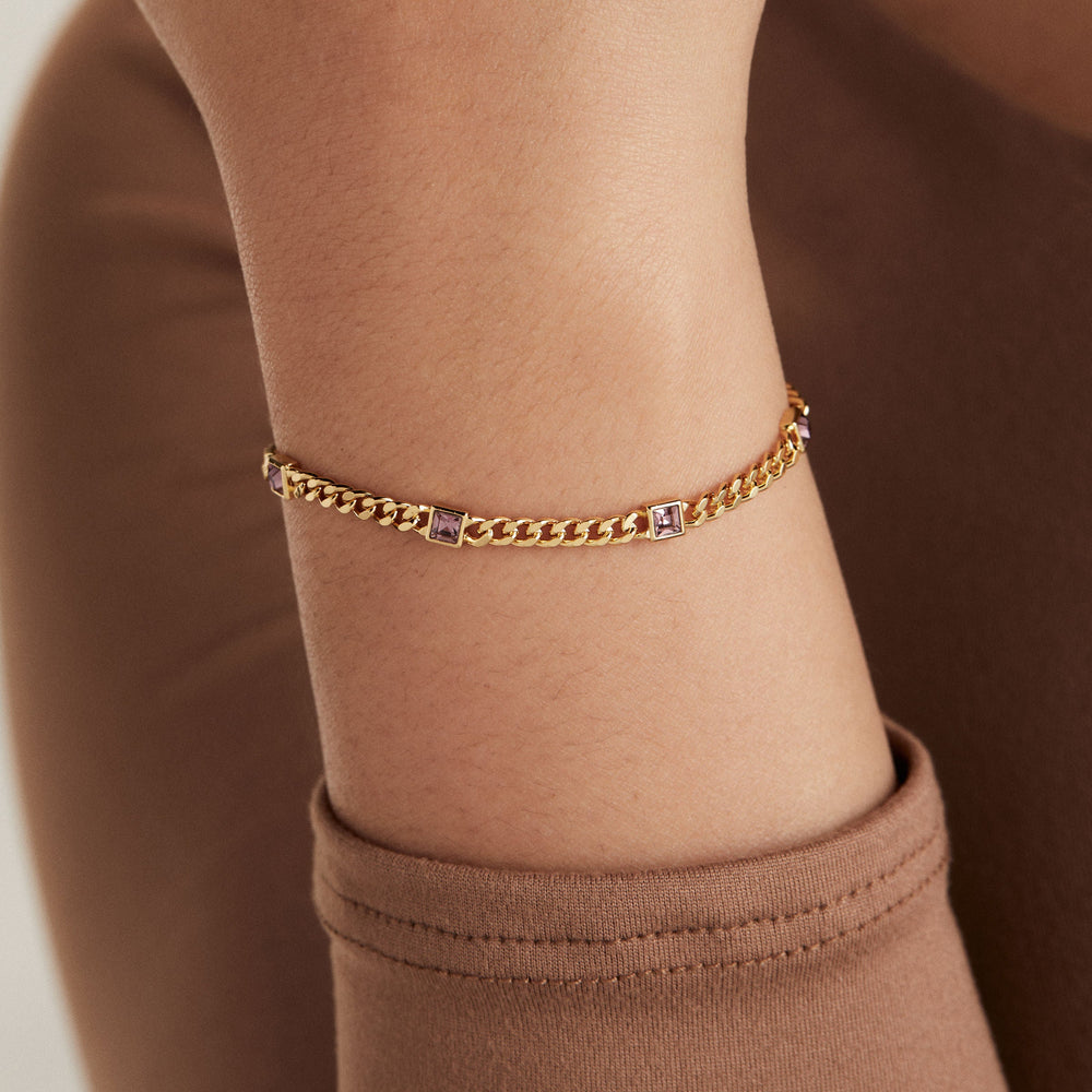 June Birthstone Light Amethyst Curb Chain Bracelet, Bracelets, $ 28.00, A Moment Of Now™