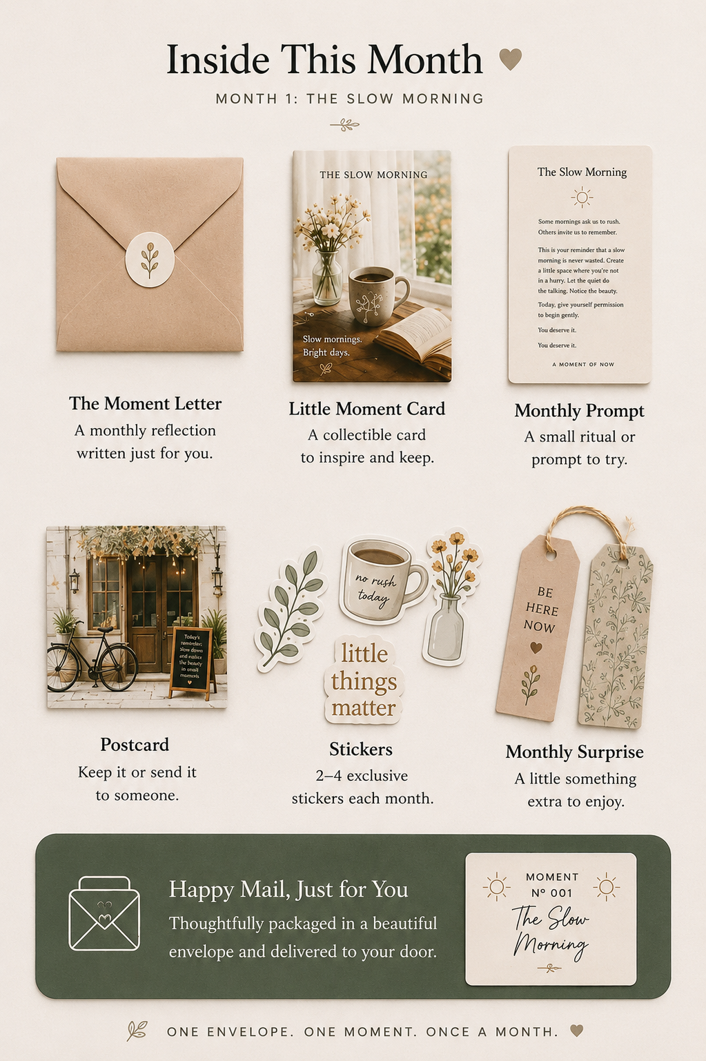 Inside This Month contents for Little Moments Mail Club Month 1 The Slow Morning