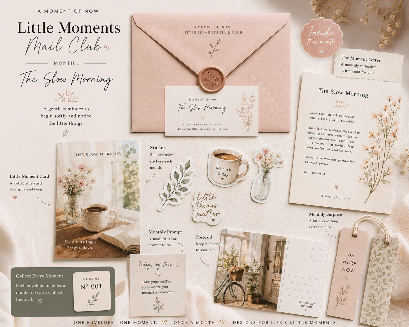 Little Moments Mail Club Month 1 The Slow Morning subscription contents by A Moment Of Now