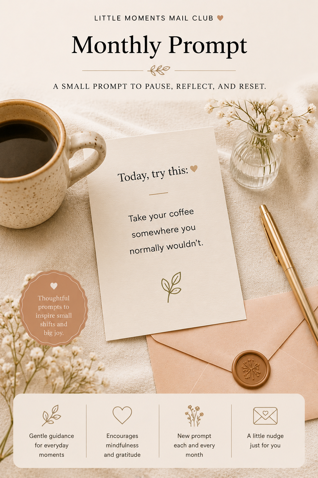 Monthly Prompt card from Little Moments Mail Club Month 1 The Slow Morning