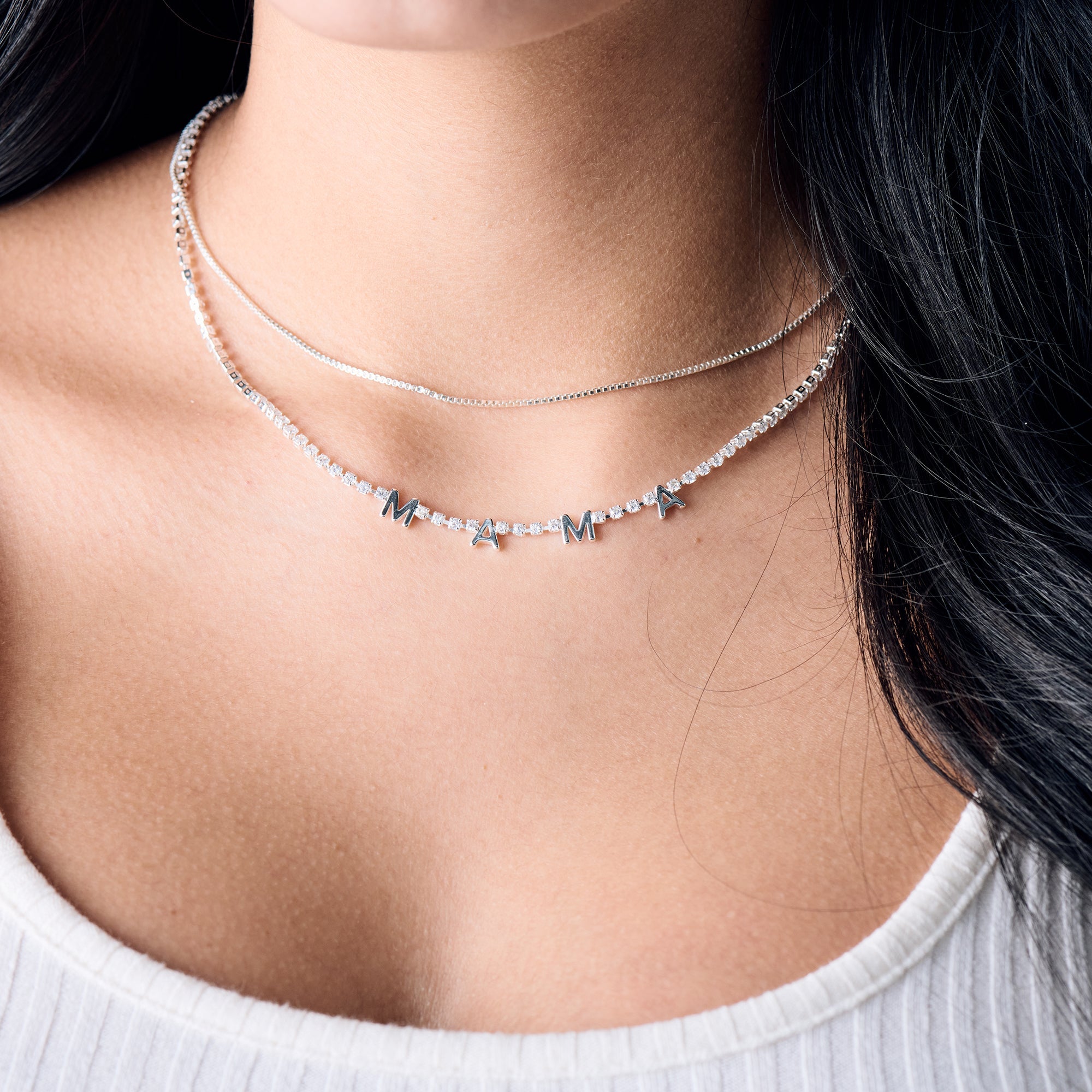 Mama Crystal Tennis Necklace, Necklaces, $ 18.90, A Moment Of Now™