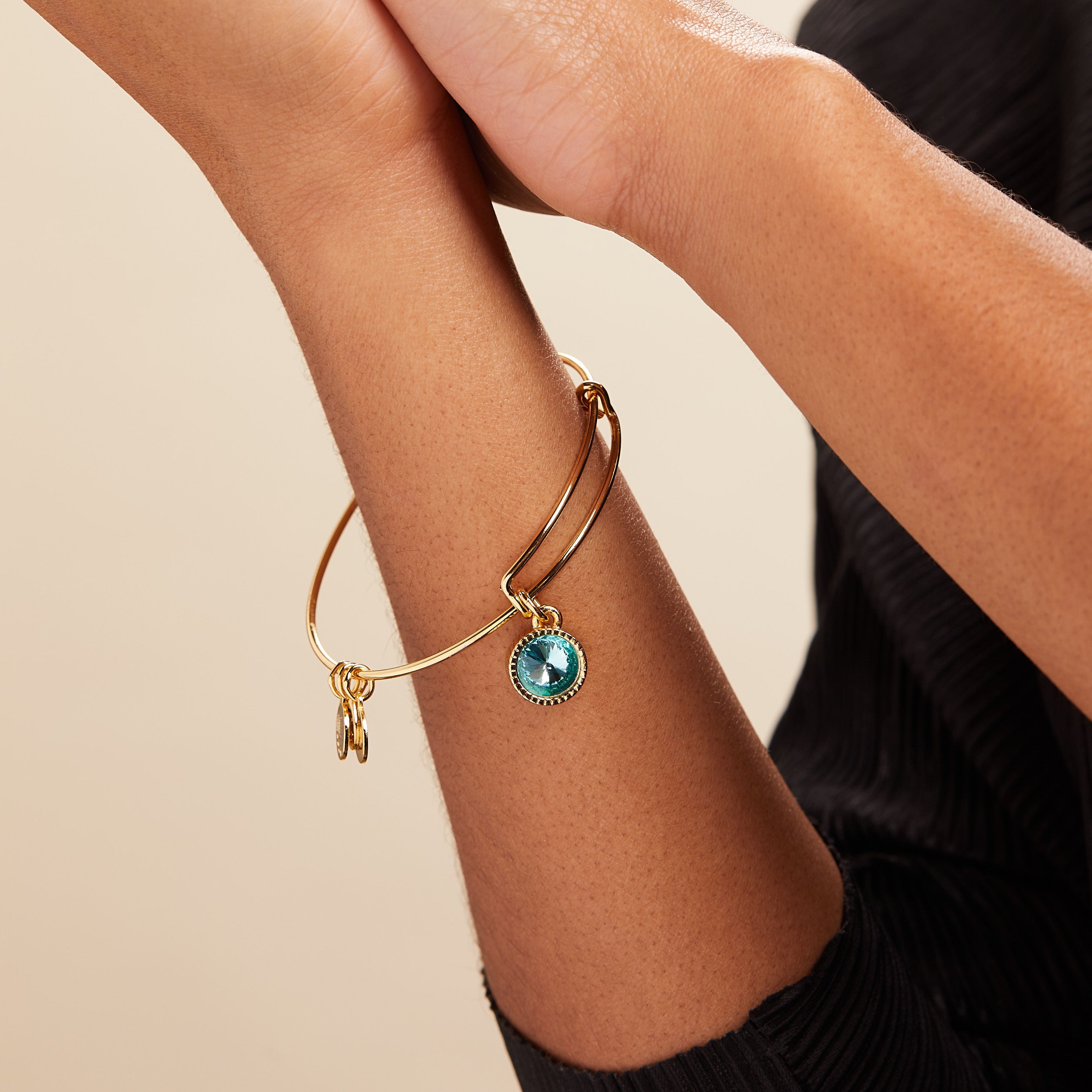 March Birthstone Charm Bangle, Aquamarine, Bracelets, $ 28.00, A Moment Of Now™