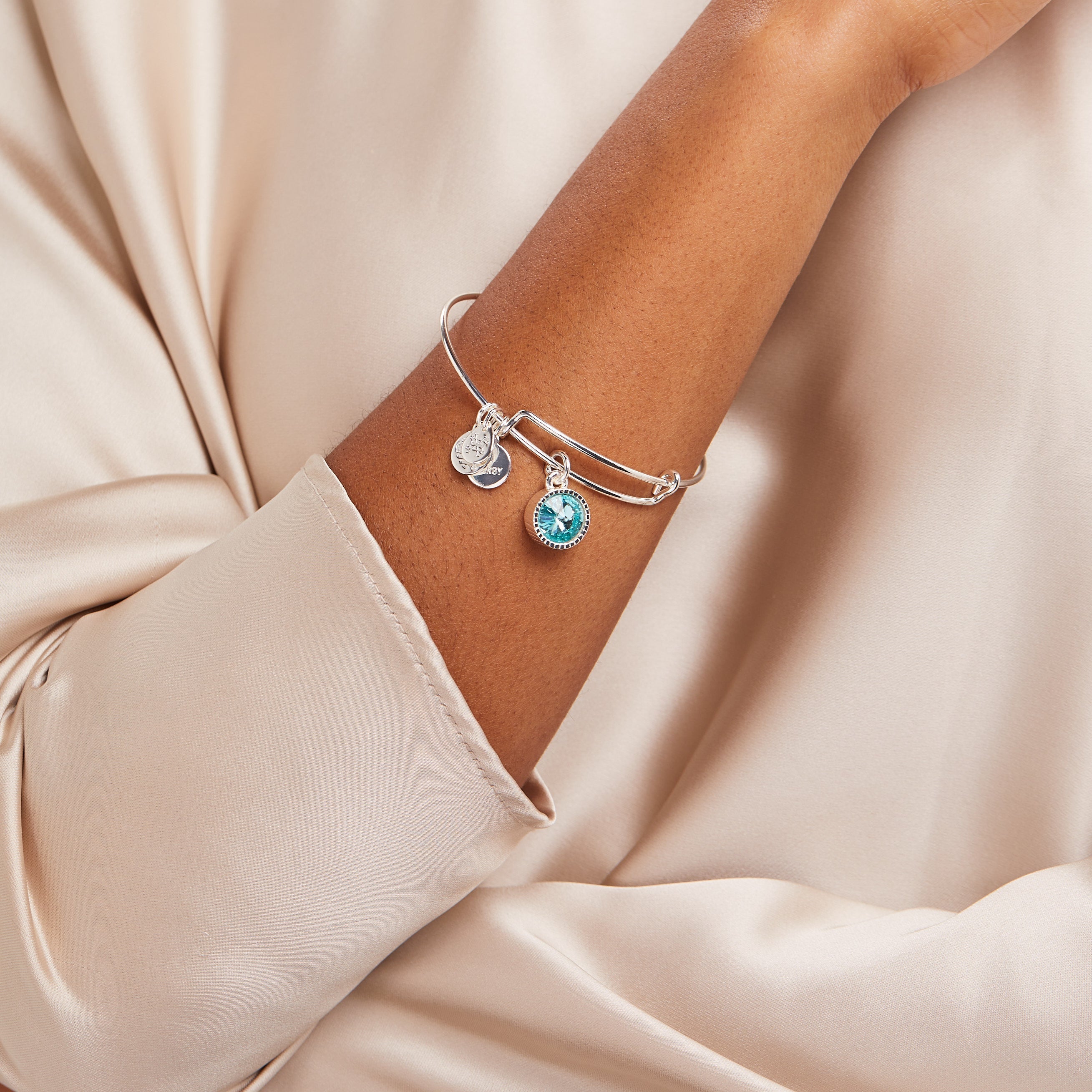 March Birthstone Charm Bangle, Aquamarine, Bracelets, $ 28.00, A Moment Of Now™