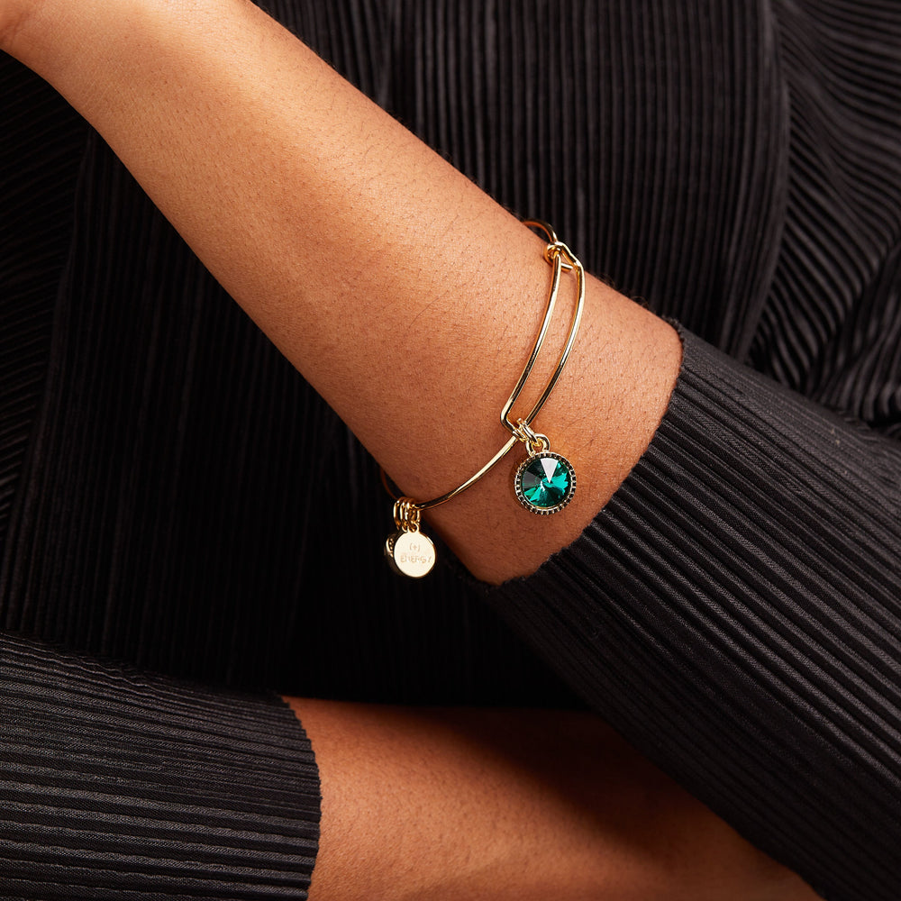 May Birthstone Charm Bangle, Emerald, Bracelets, $ 28.00, A Moment Of Now™