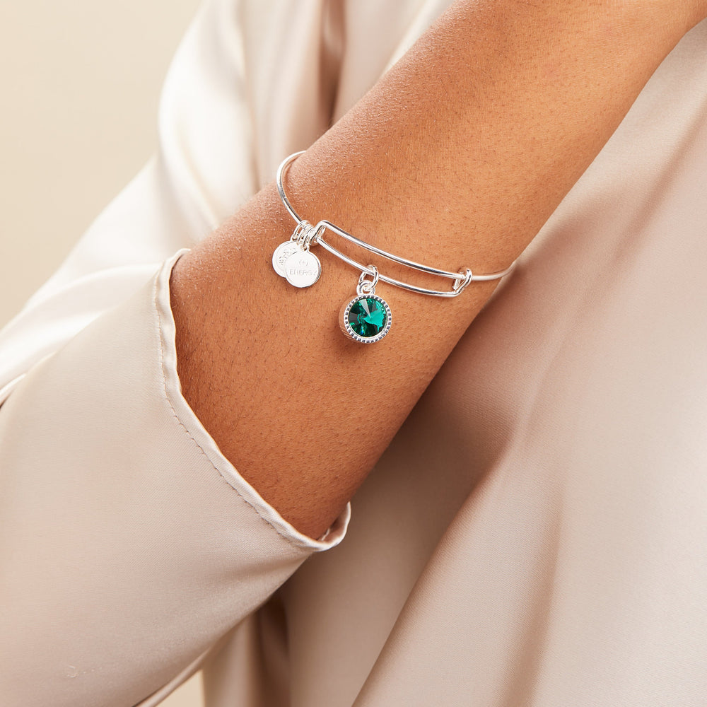 May Birthstone Charm Bangle, Emerald, Bracelets, $ 28.00, A Moment Of Now™