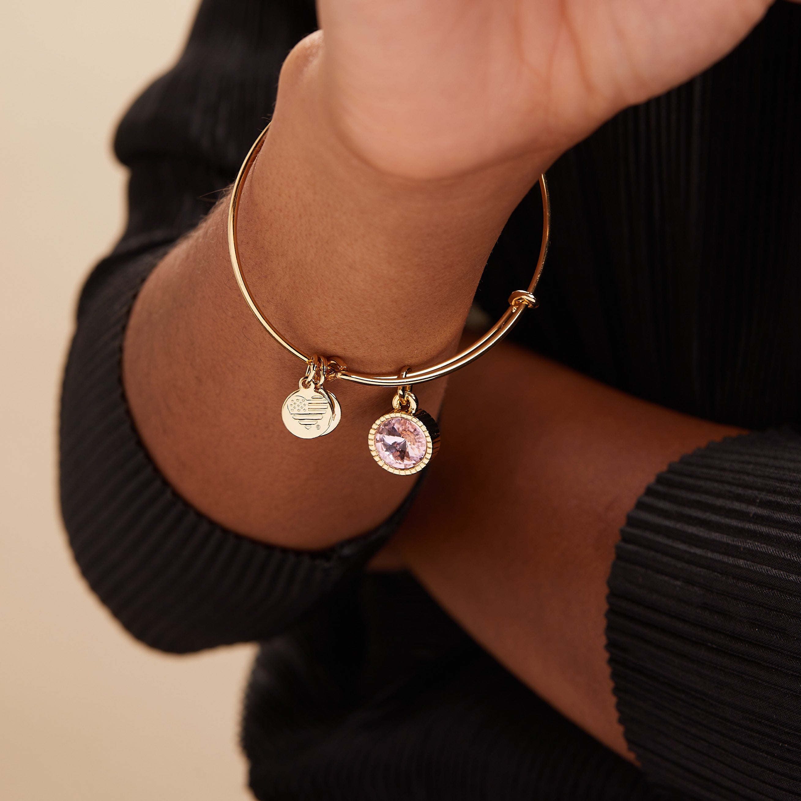 October Birthstone Charm Bangle, Rose, Bracelets, $ 28.00, A Moment Of Now™