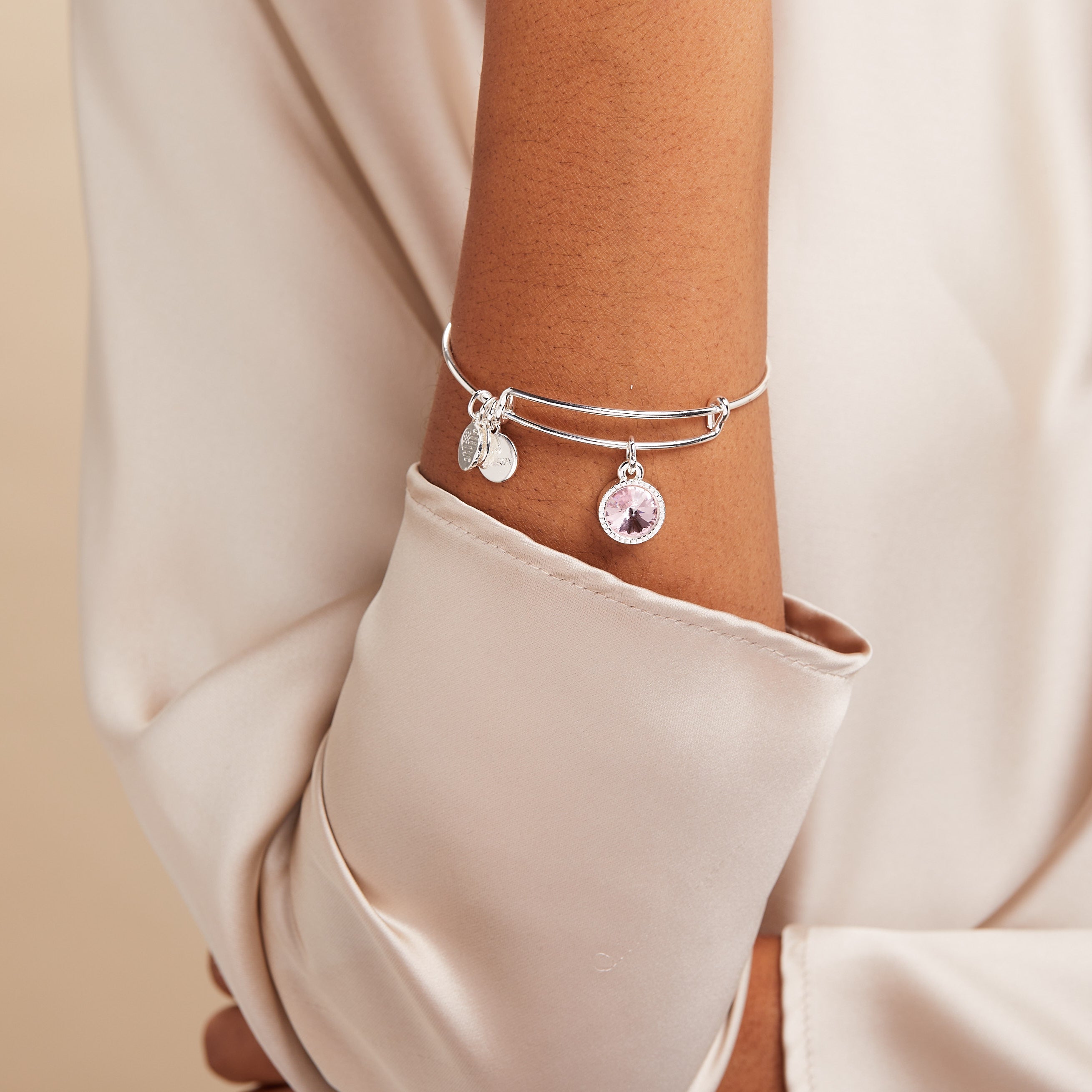 October Birthstone Charm Bangle, Rose, Bracelets, $ 28.00, A Moment Of Now™