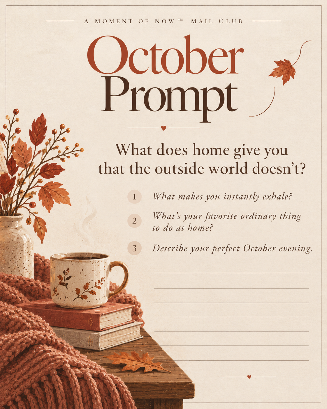 October reflection card What does home give you that the outside world doesn't