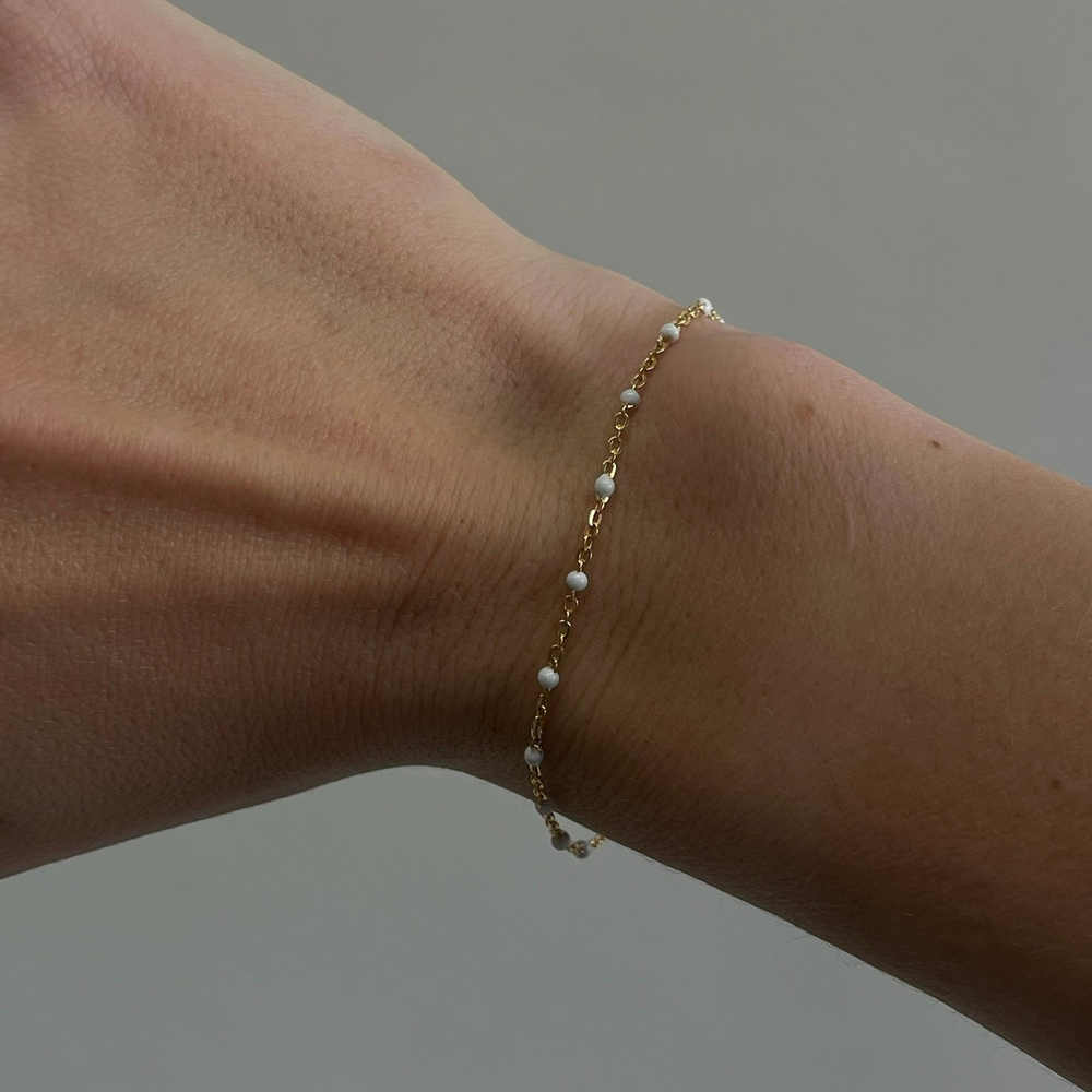 White Daisy Bracelet | 14K Gold Filled Enamel Chain, Bracelets, $ 52.00, A Moment Of Now™