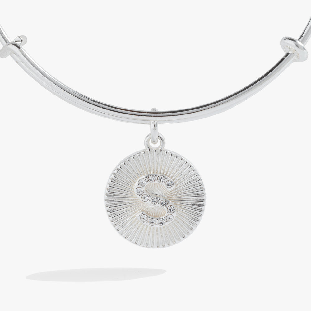 Initial S Pave Starburst Texture Bangle, Bracelets, $ 28.00, A Moment Of Now™