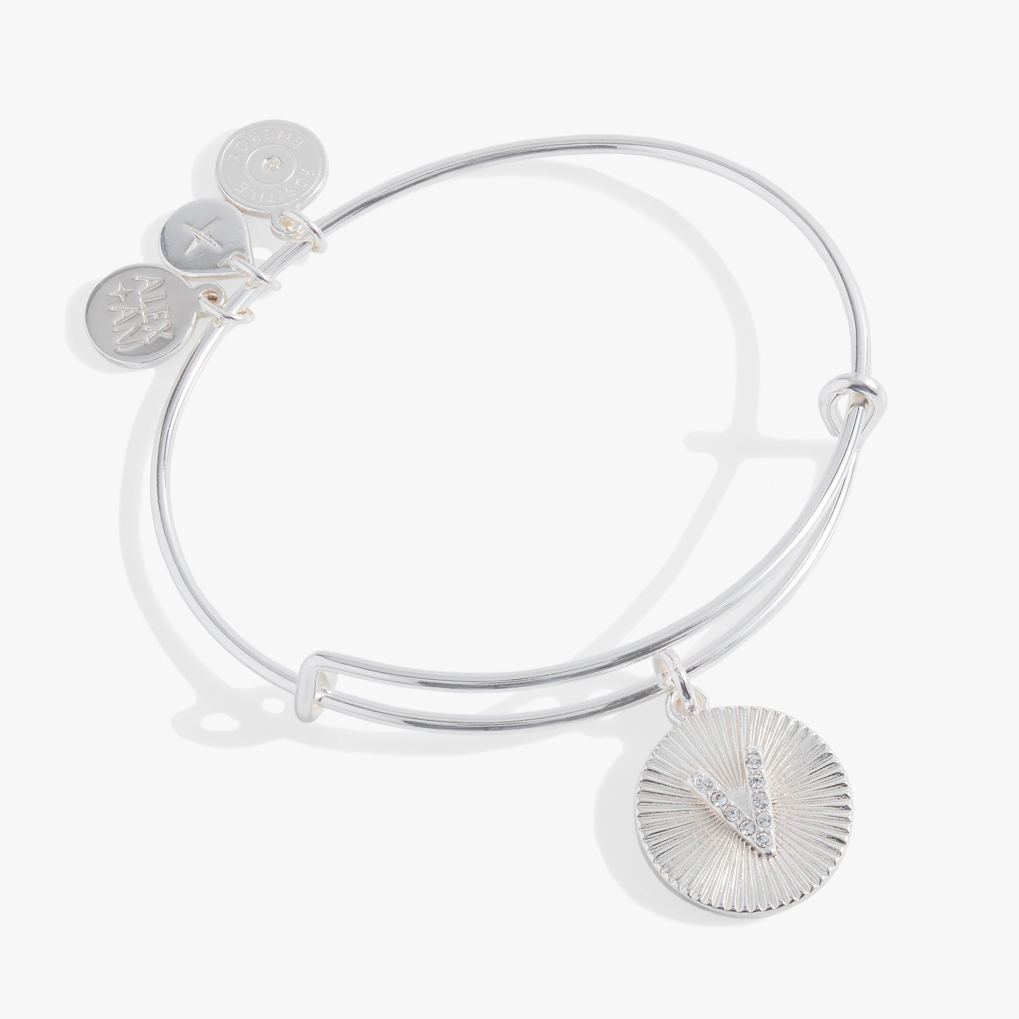 Initial V Pave Starburst Texture Bangle, Bracelets, $ 28.00, A Moment Of Now™