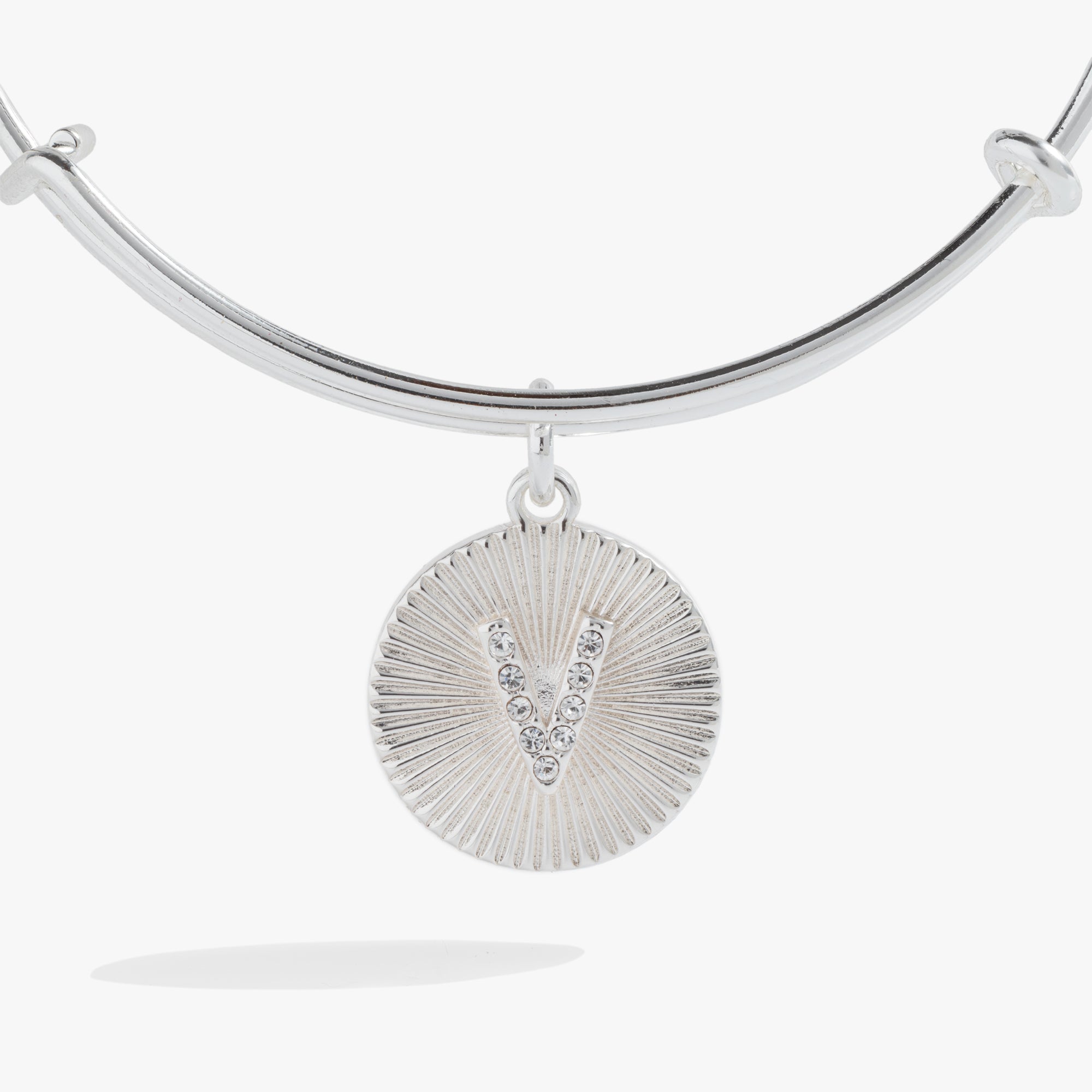 Initial V Pave Starburst Texture Bangle, Bracelets, $ 28.00, A Moment Of Now™