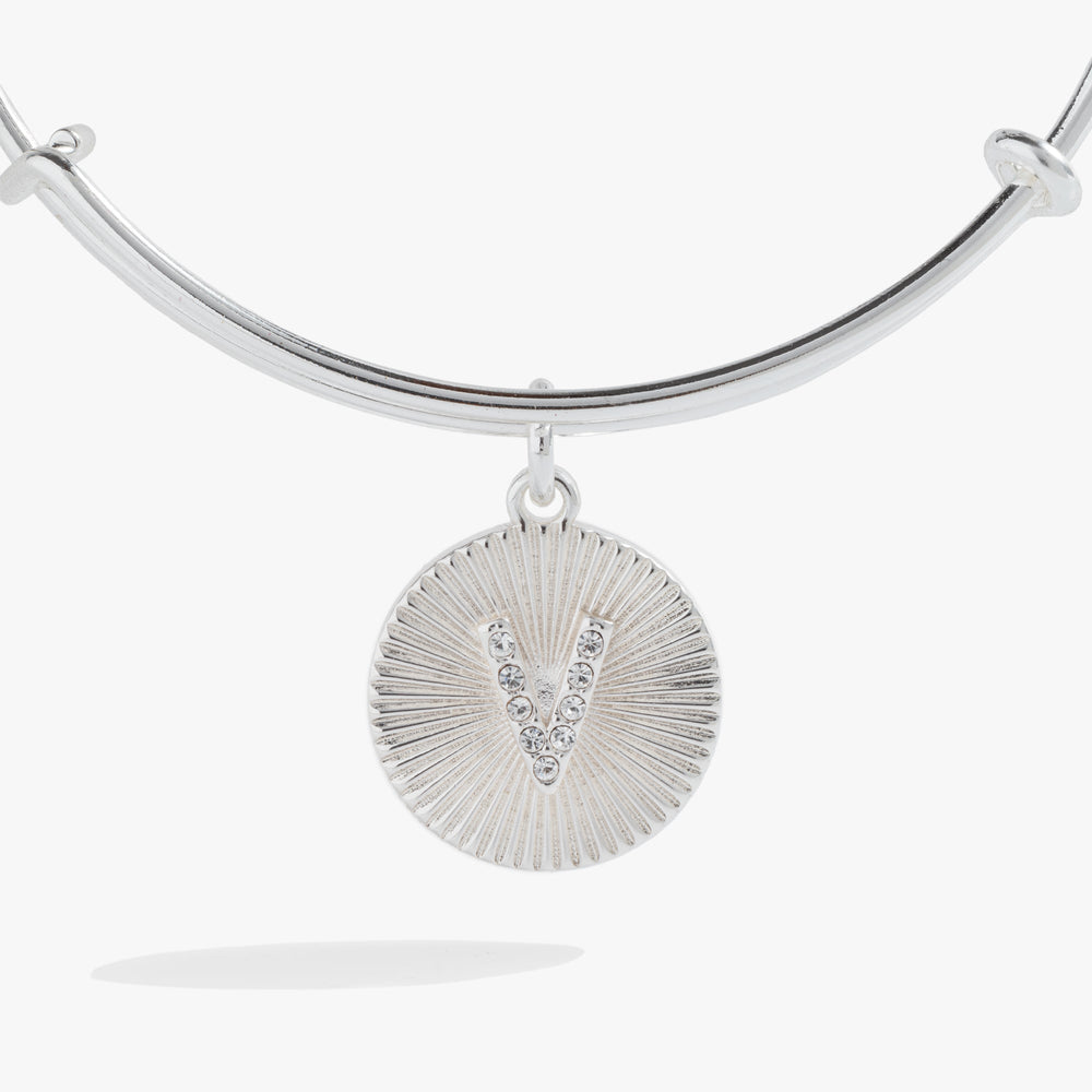 Initial V Pave Starburst Texture Bangle, Bracelets, $ 28.00, A Moment Of Now™