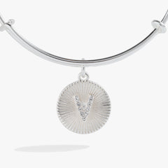 Initial V Pave Starburst Texture Bangle, Bracelets, $ 28.00, A Moment Of Now™