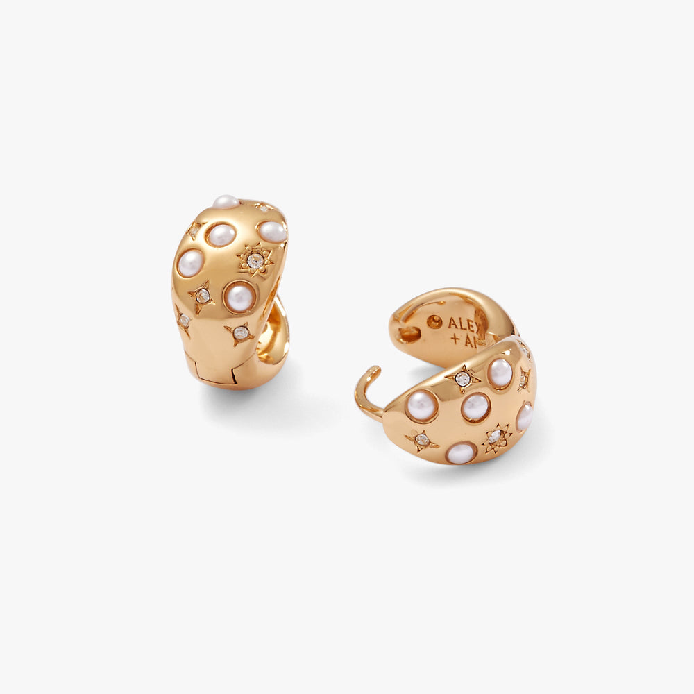 Pearl and Crystal Huggie Hoop Earrings, Earrings, $ 34.00, A Moment Of Now™