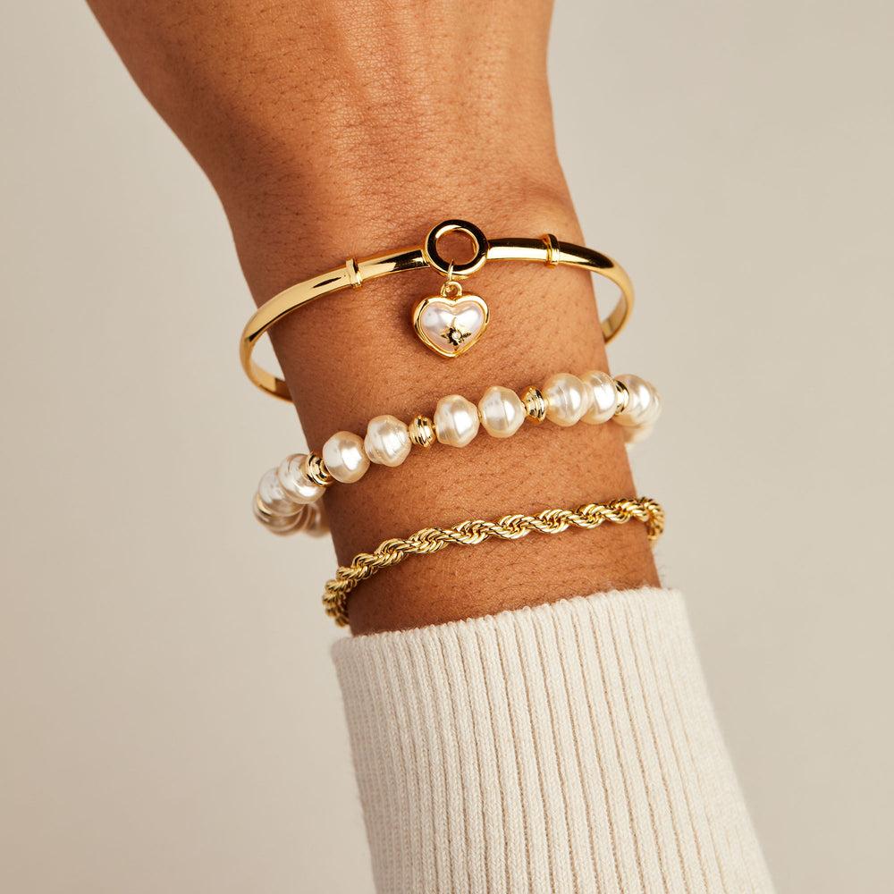 Pearl Heart + Crystal Charm Clip Bangle, Bracelets, $ 34.00, A Moment Of Now™
