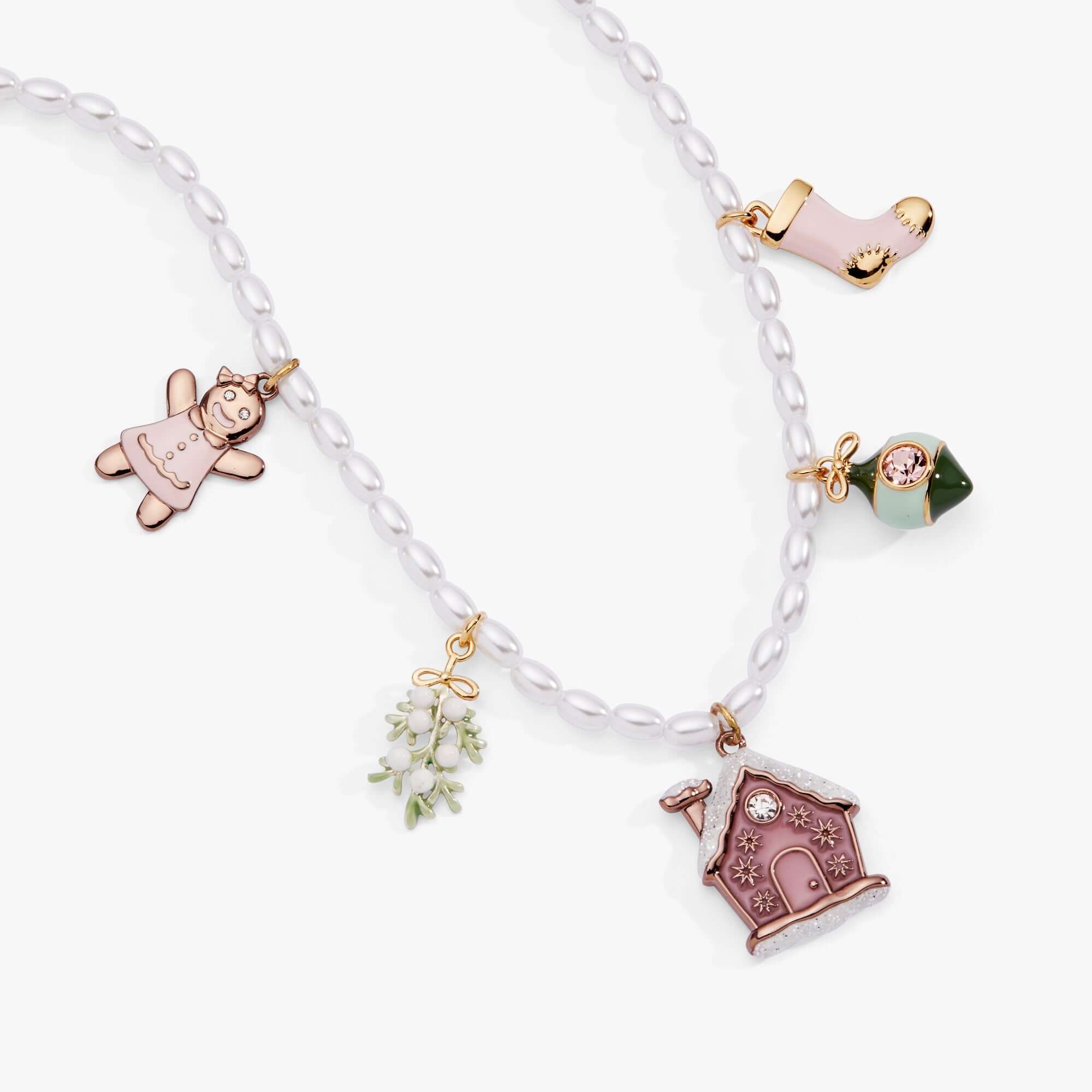 Pink Christmas Beaded Charm Necklace, Necklaces, $ 68.00, A Moment Of Now™