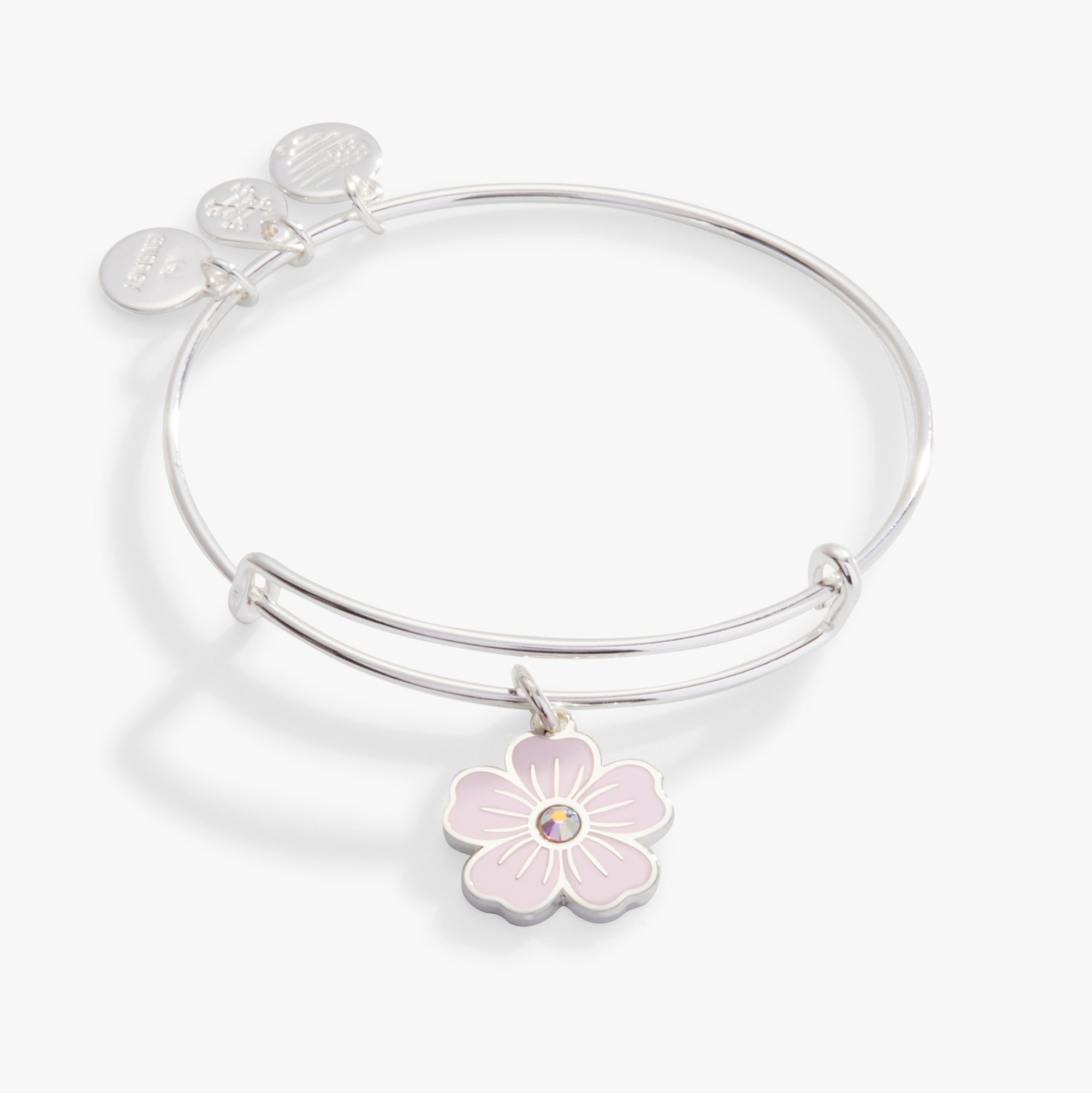 Pink Pansy and Crystal Charm Bangle Bracelet, Bracelets, $ 24.90, A Moment Of Now™