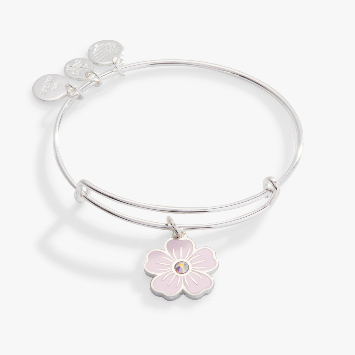 Pink Pansy and Crystal Charm Bangle Bracelet, Bracelets, $ 24.90, A Moment Of Now™