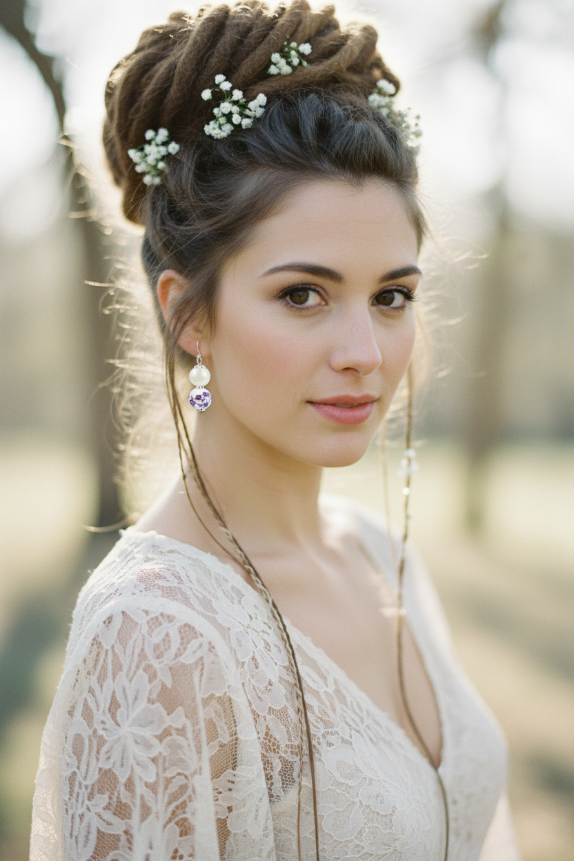 Purple Flower Pearl Dangle Earrings | Handcrafted Porcelain Jewelry, Earrings, $ 18.95, A Moment Of Now™