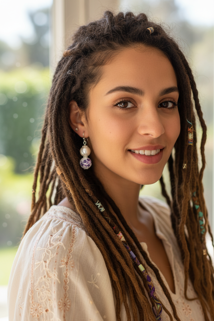 Purple Flower Pearl Dangle Earrings | Handcrafted Porcelain Jewelry, Earrings, $ 18.95, A Moment Of Now™