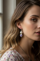 Purple Flower Pearl Dangle Earrings | Handcrafted Porcelain Jewelry, Earrings, $ 18.95, A Moment Of Now™