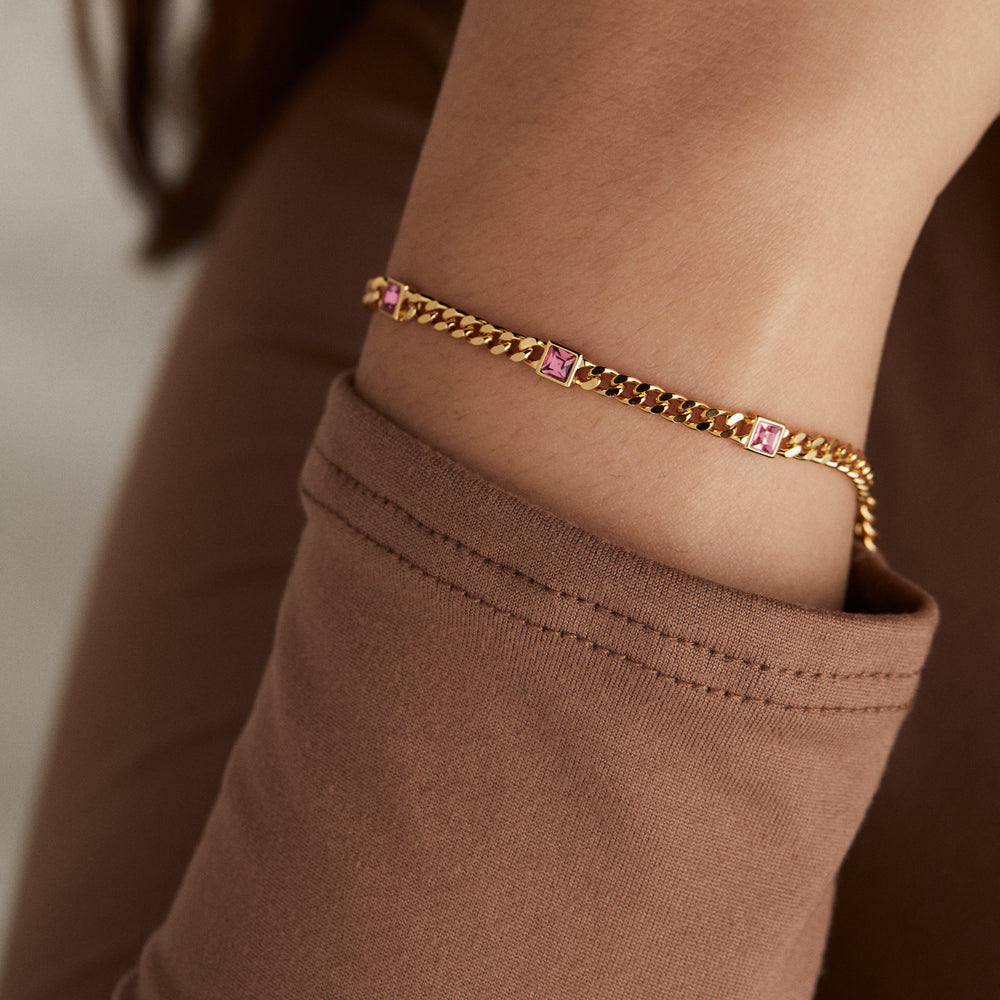 October Birthstone Rose Curb Chain Bracelet, Bracelets, $ 28.00, A Moment Of Now™