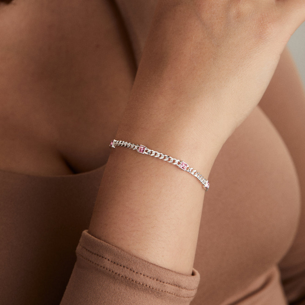 October Birthstone Rose Curb Chain Bracelet, Bracelets, $ 28.00, A Moment Of Now™