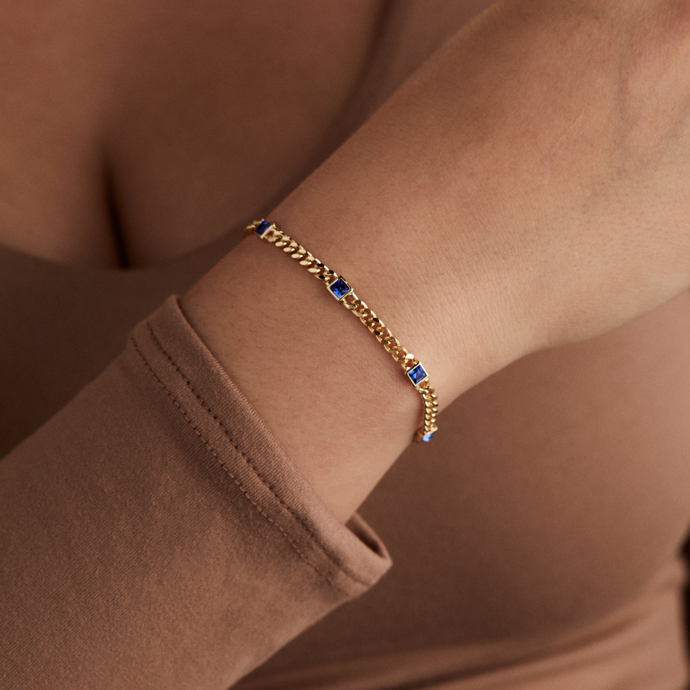 September Birthstone Sapphire Curb Chain Bracelet, Bracelets, $ 28.00, A Moment Of Now™