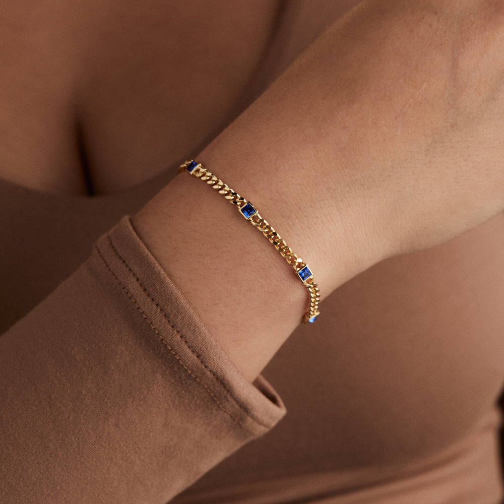 September Birthstone Sapphire Curb Chain Bracelet, Bracelets, $ 28.00, A Moment Of Now™
