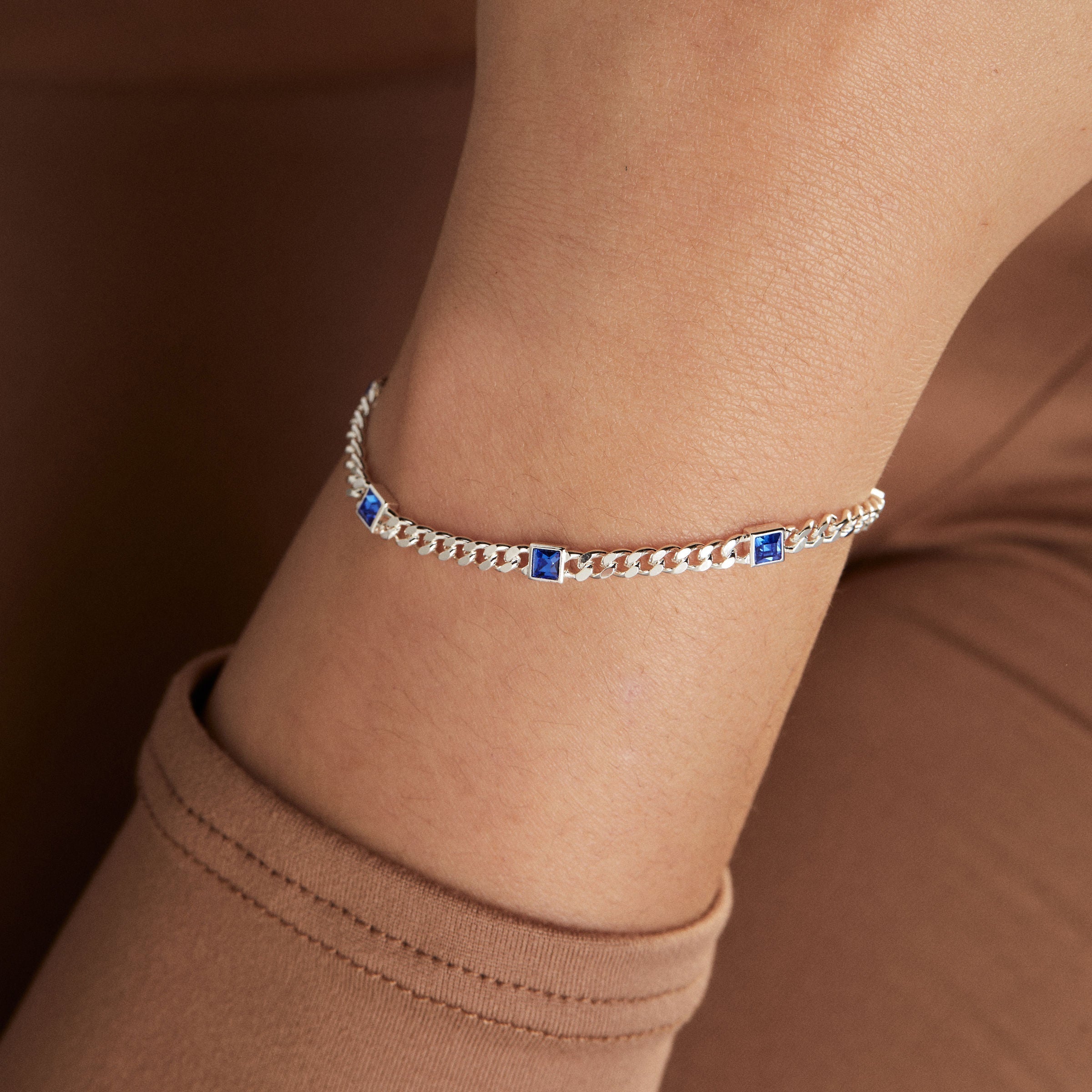 September Birthstone Sapphire Curb Chain Bracelet, Bracelets, $ 28.00, A Moment Of Now™