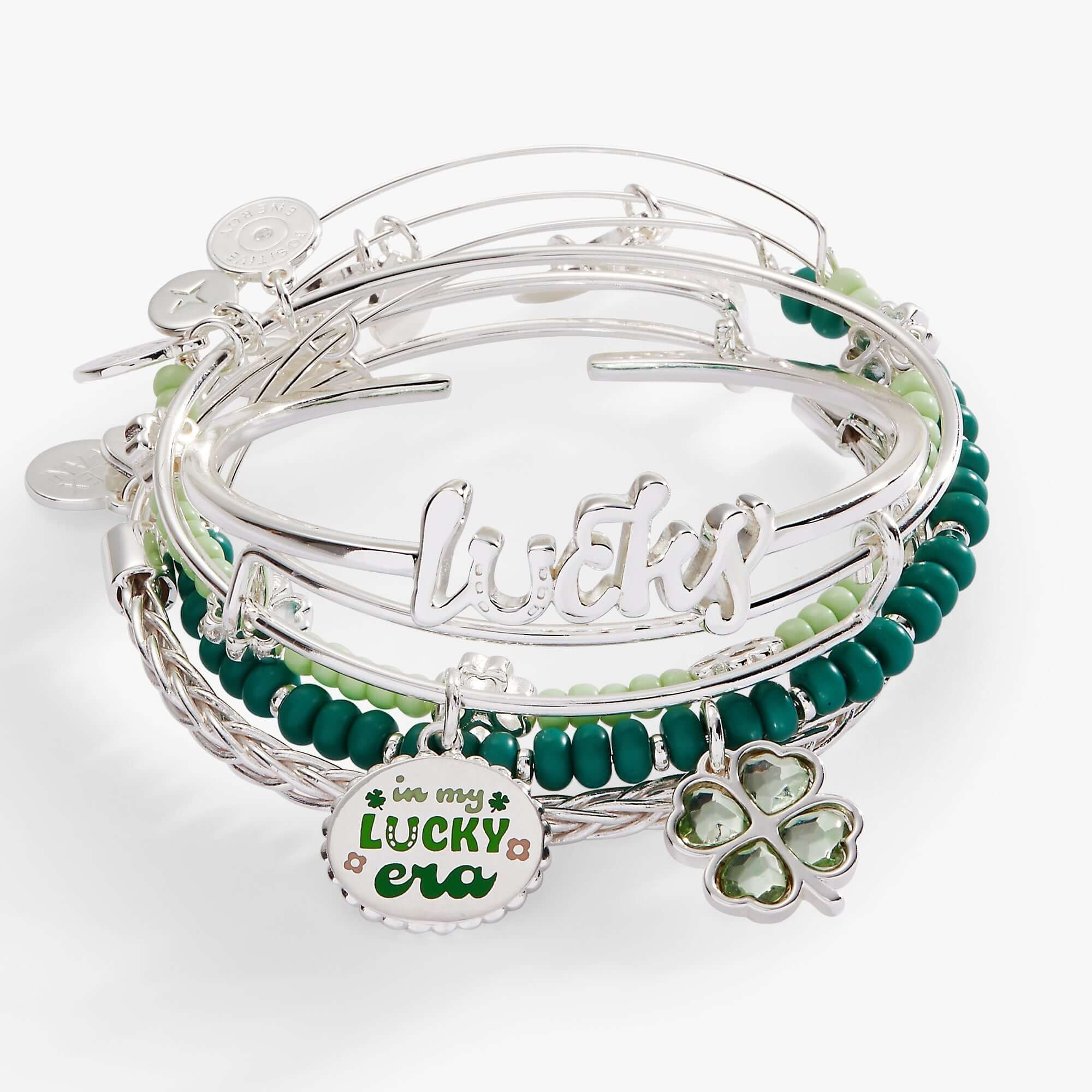 Lucky Four-Leaf Clover Bangle Set of 5, Bracelets, $ 128.00, A Moment Of Now™