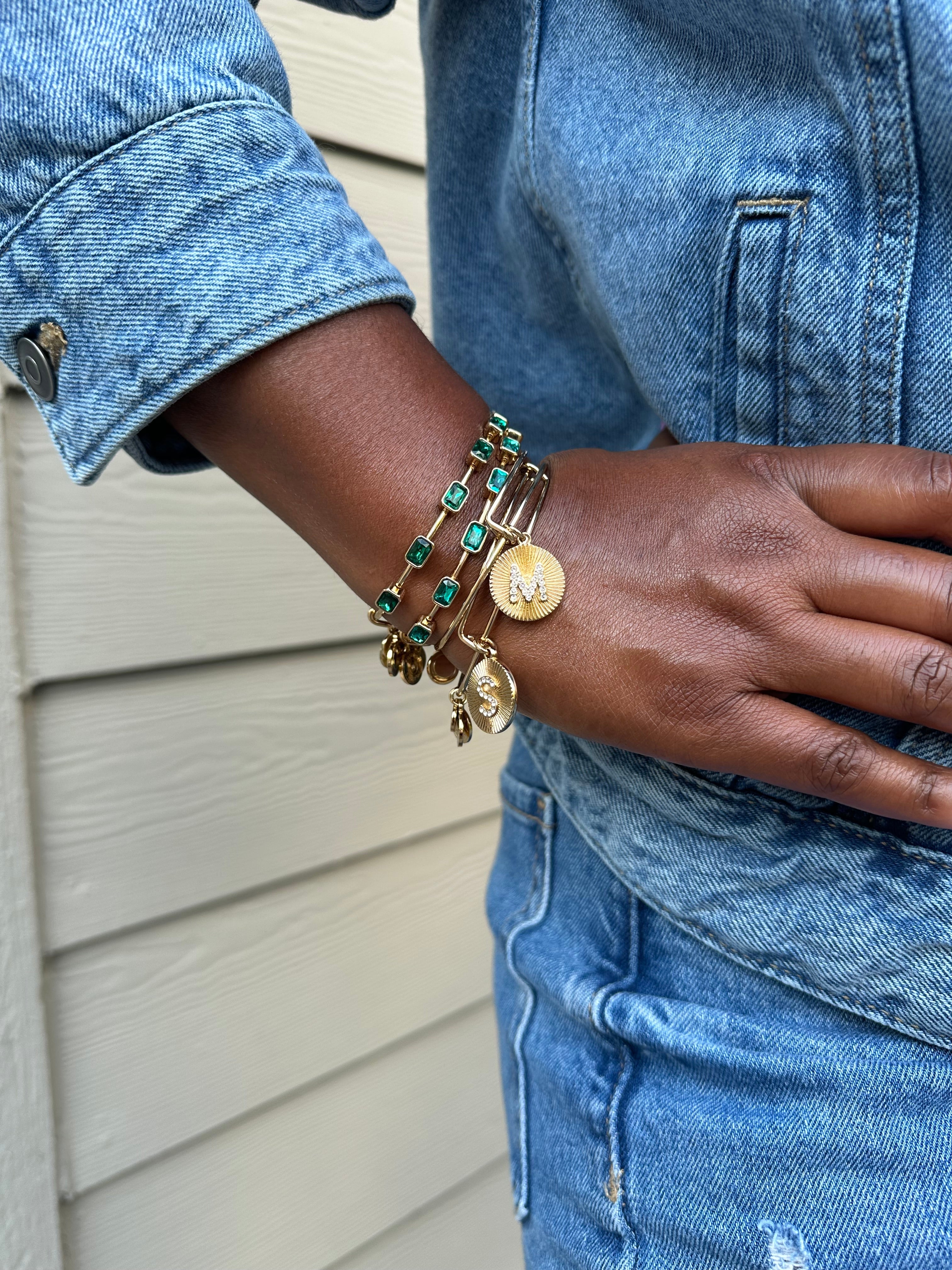 Initial M Pave Starburst Texture Bangle, Bracelets, $ 28.00, A Moment Of Now™