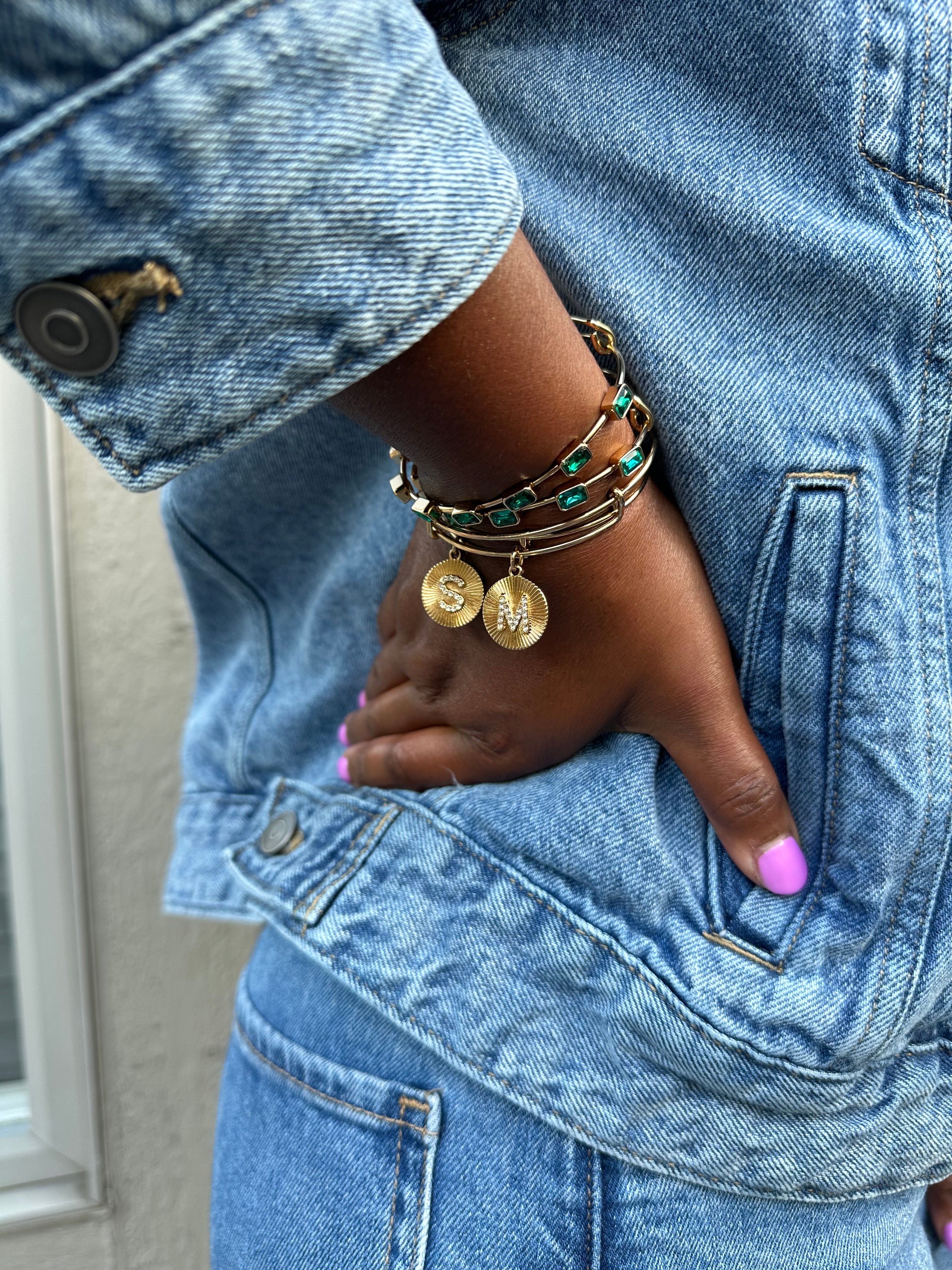 Initial M Pave Starburst Texture Bangle, Bracelets, $ 28.00, A Moment Of Now™