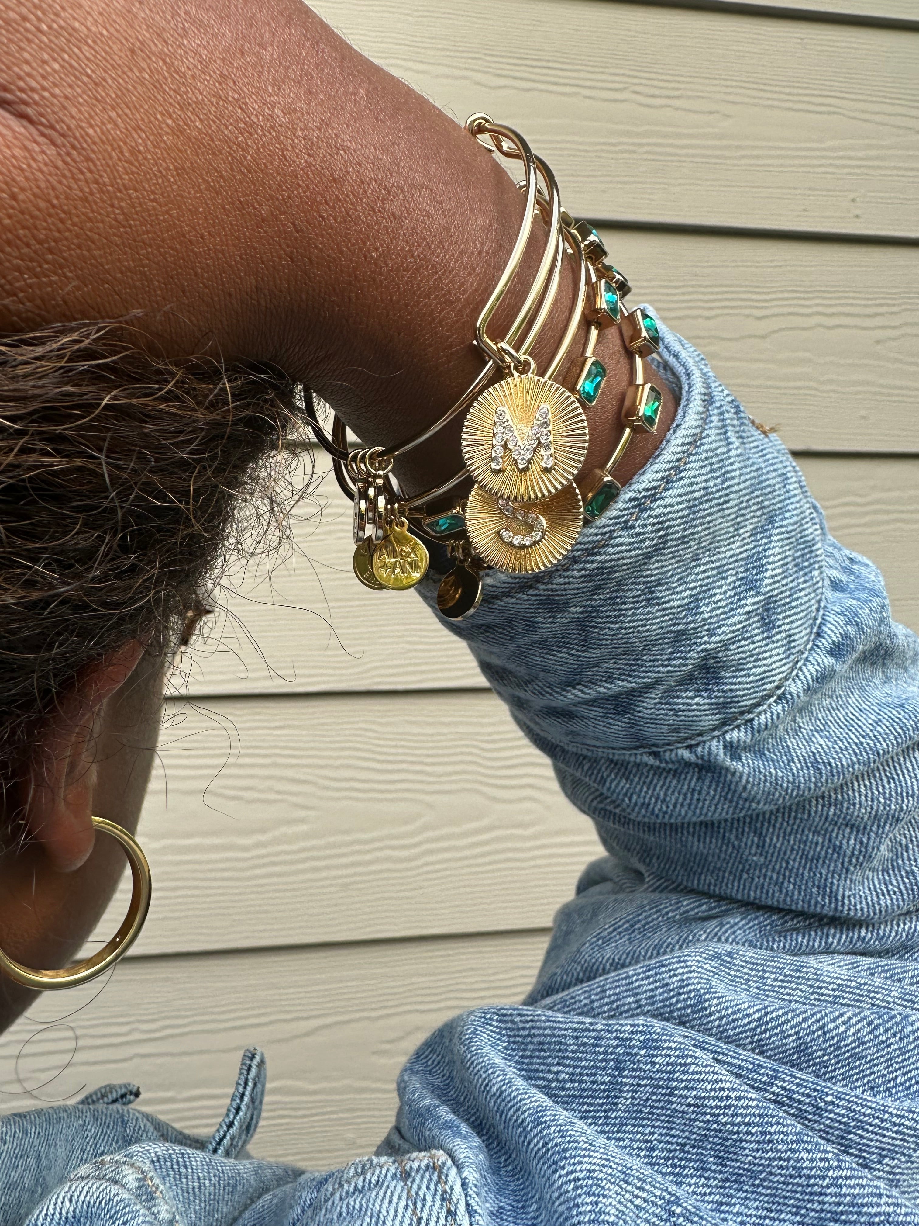 Initial S Pave Starburst Texture Bangle, Bracelets, $ 28.00, A Moment Of Now™