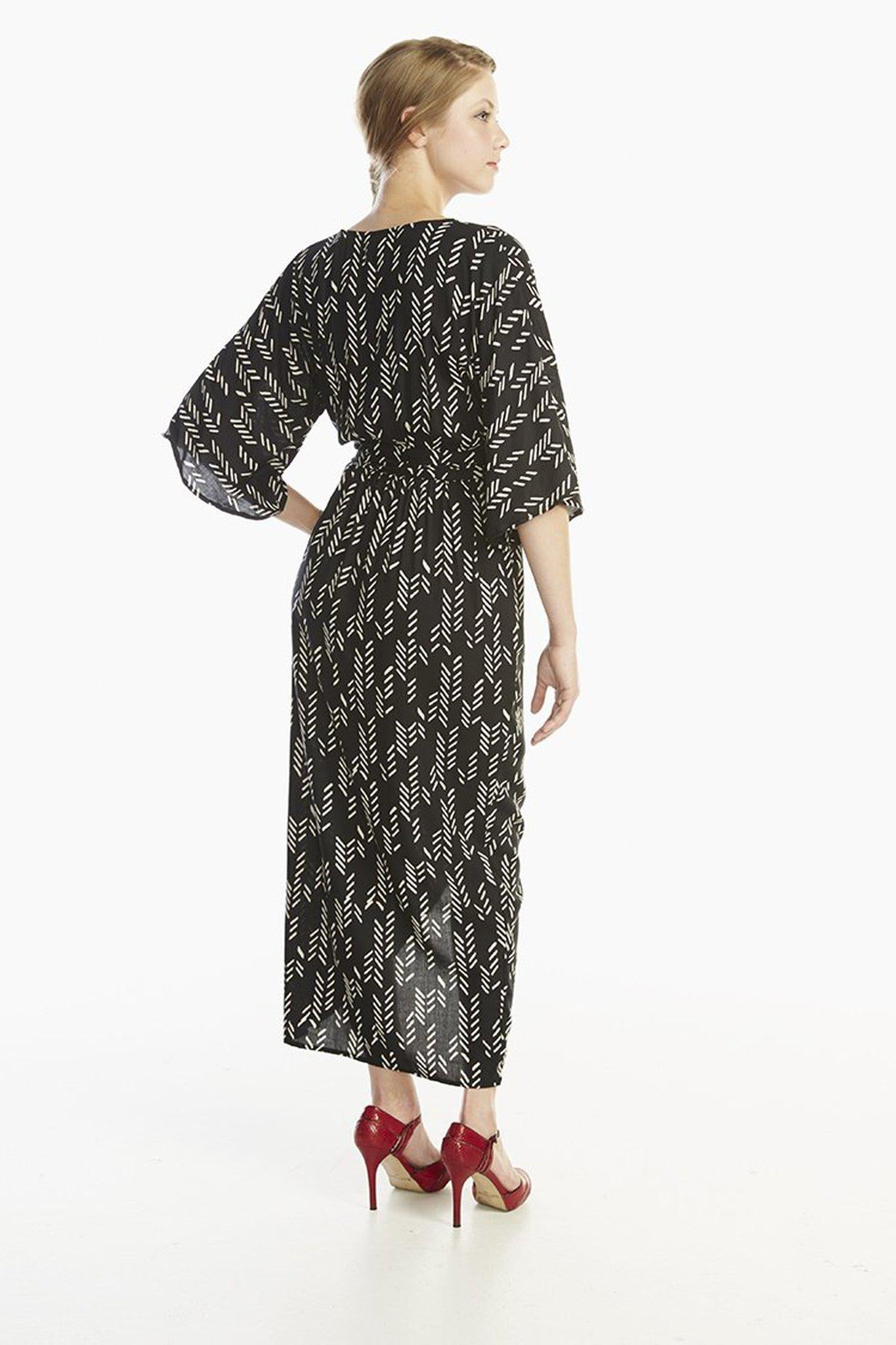 Stylized Feather Wrap Dress in Black + Cream | Boutique In USA, Dresses, $ 180.00, A Moment Of Now™