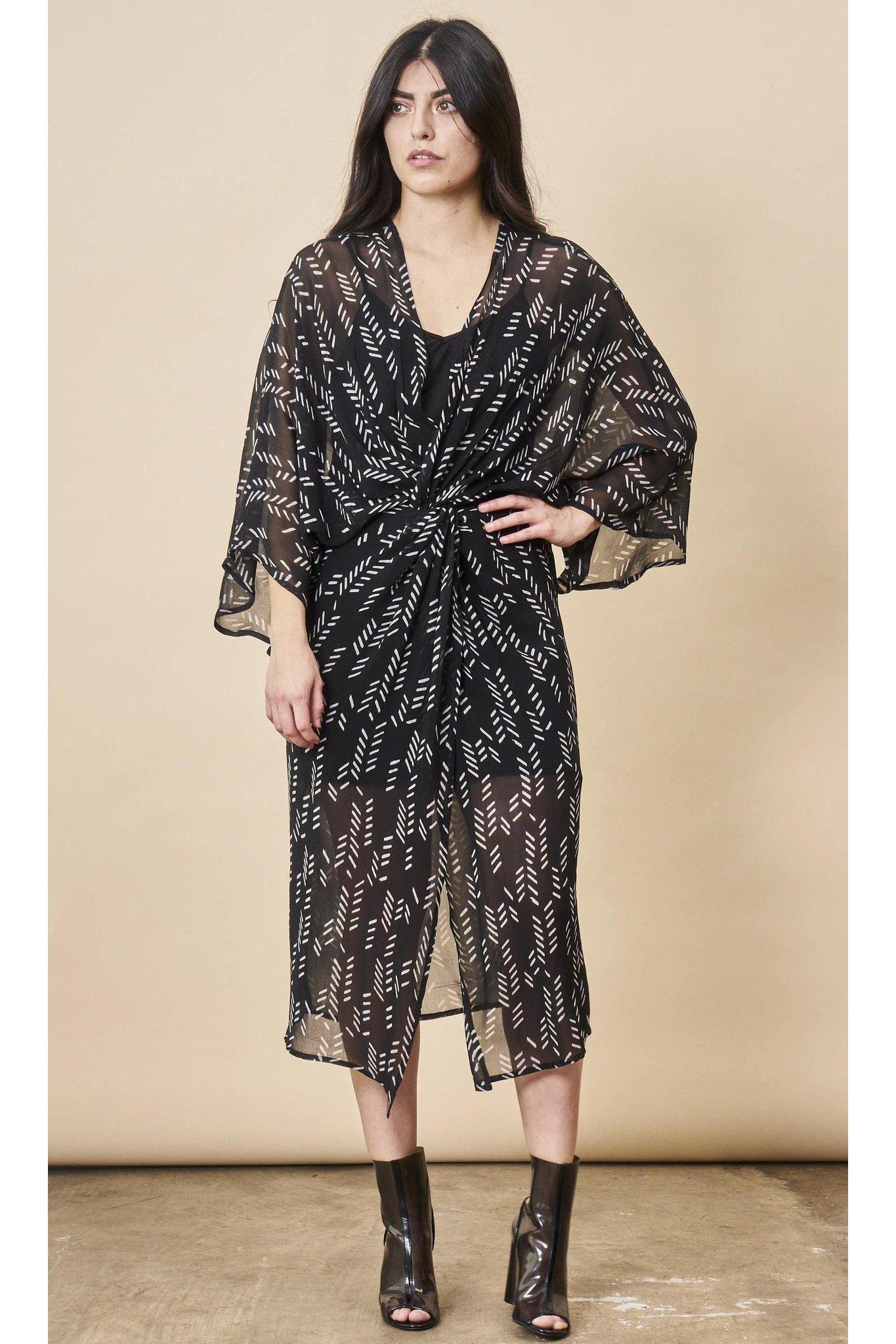 Stylized Feather Twisted Midi in Black + White | Boutique In USA, Dresses, $ 160.00, A Moment Of Now™
