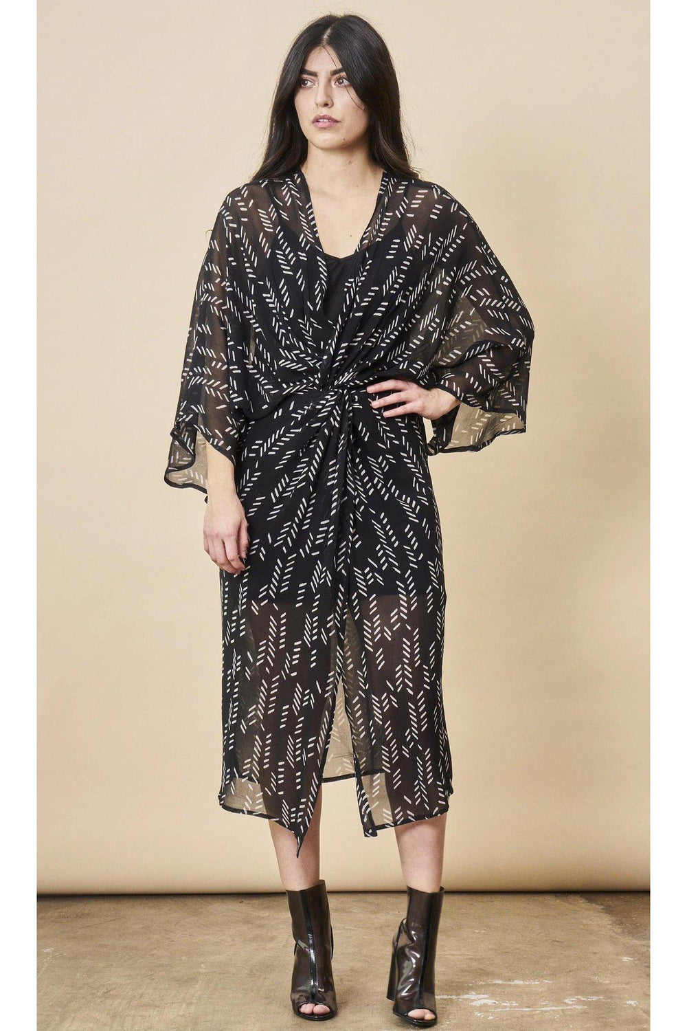 Stylized Feather Twisted Midi in Black + White | Boutique In USA, Dresses, $ 160.00, A Moment Of Now™