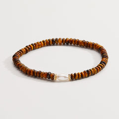 Tiger's Eye and Pearl Stretch Bracelet, Bracelets, $ 13.90, A Moment Of Now™