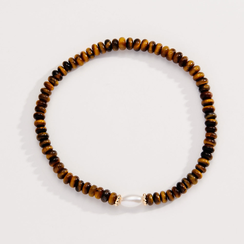 Tiger's Eye and Pearl Stretch Bracelet, Bracelets, $ 13.90, A Moment Of Now™