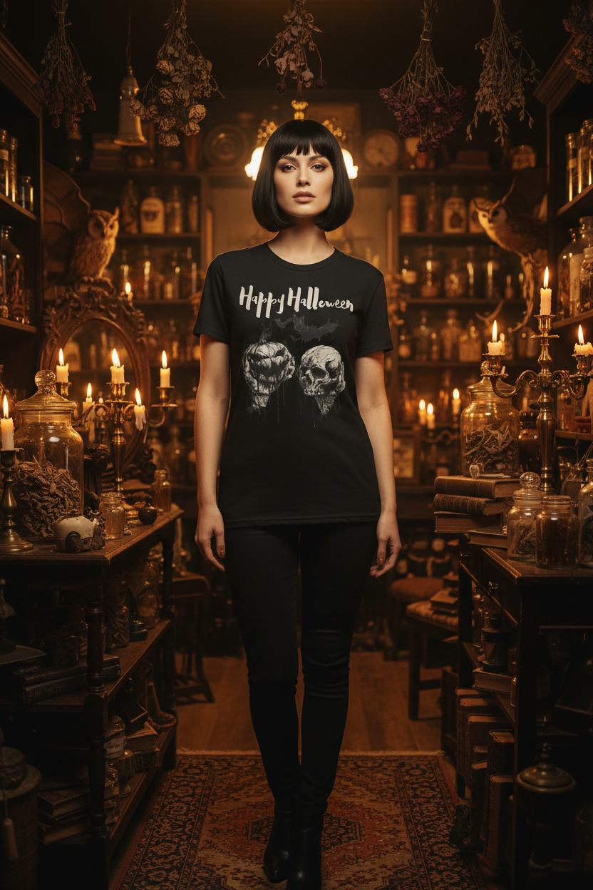 Skull & Jack O'Lantern Tee | Spooky Vintage Halloween Shirt