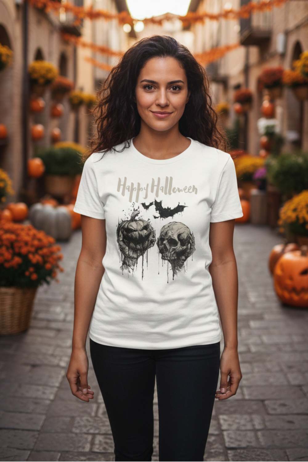 Skull & Jack O'Lantern Tee | Spooky Vintage Halloween Shirt