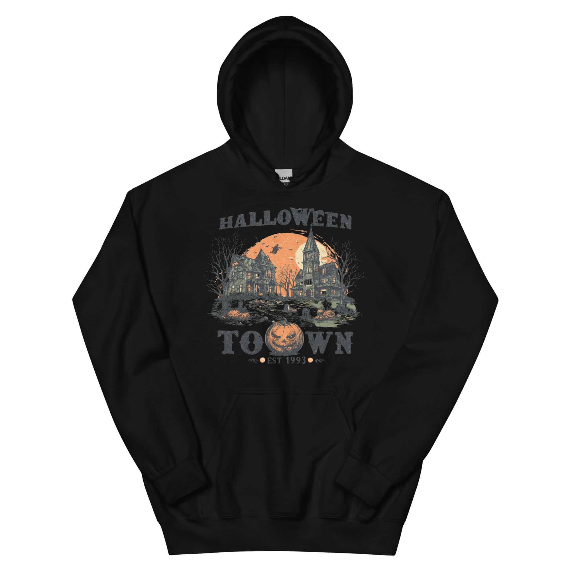 Spooky Halloween Haunted Town Hoodie - Cozy & Fun, Hoodies, $ 47.00, A Moment Of Now™