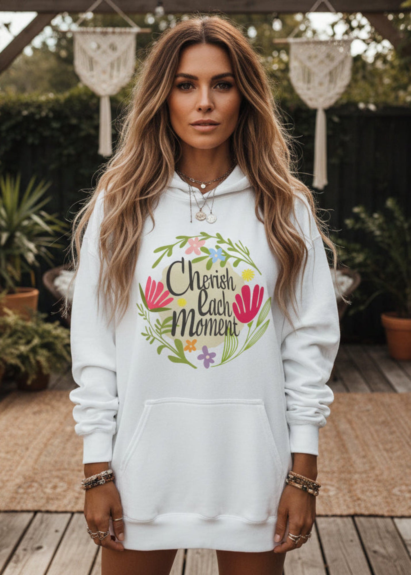 Cherish Each Moment Spring Flowers Hoodie | A Moment Of Now™, Hoodie, $ 41.50, A Moment Of Now™